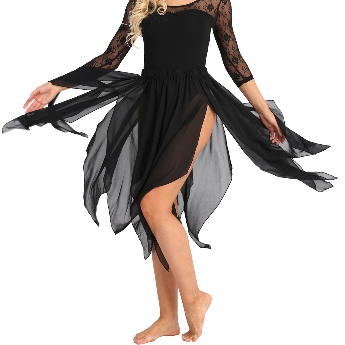 Professional Women's Chiffon Belly Dance Skirt with Side Split - Flowy Performance Costume for Dance Shows, Studio Practice & Stage Performances - Perfect for Weddings, Parties & Festivals