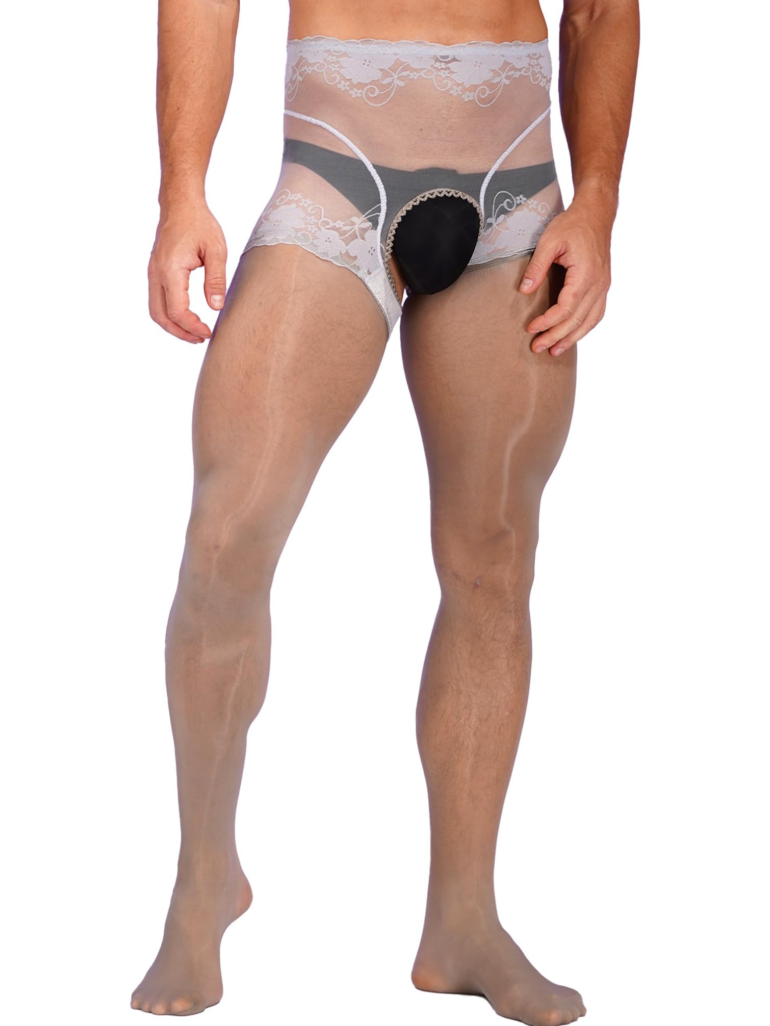 TiaoBug Men's Floral Lace Pantyhose - Sheer Hollow Out Tights Stockings for Crossdressing & Cosplay - Perfect for Halloween, Parties and Sensual Wear