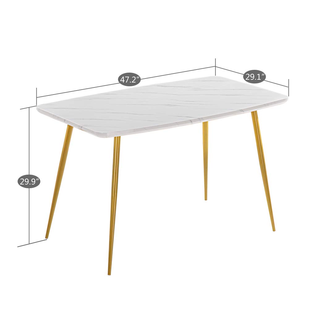 White Marble Dining Table 120x74x76cm - Modern Kitchen & Dining Room Table for Small Spaces | Elegant Home Furniture for Family Gatherings & Dinner Parties
