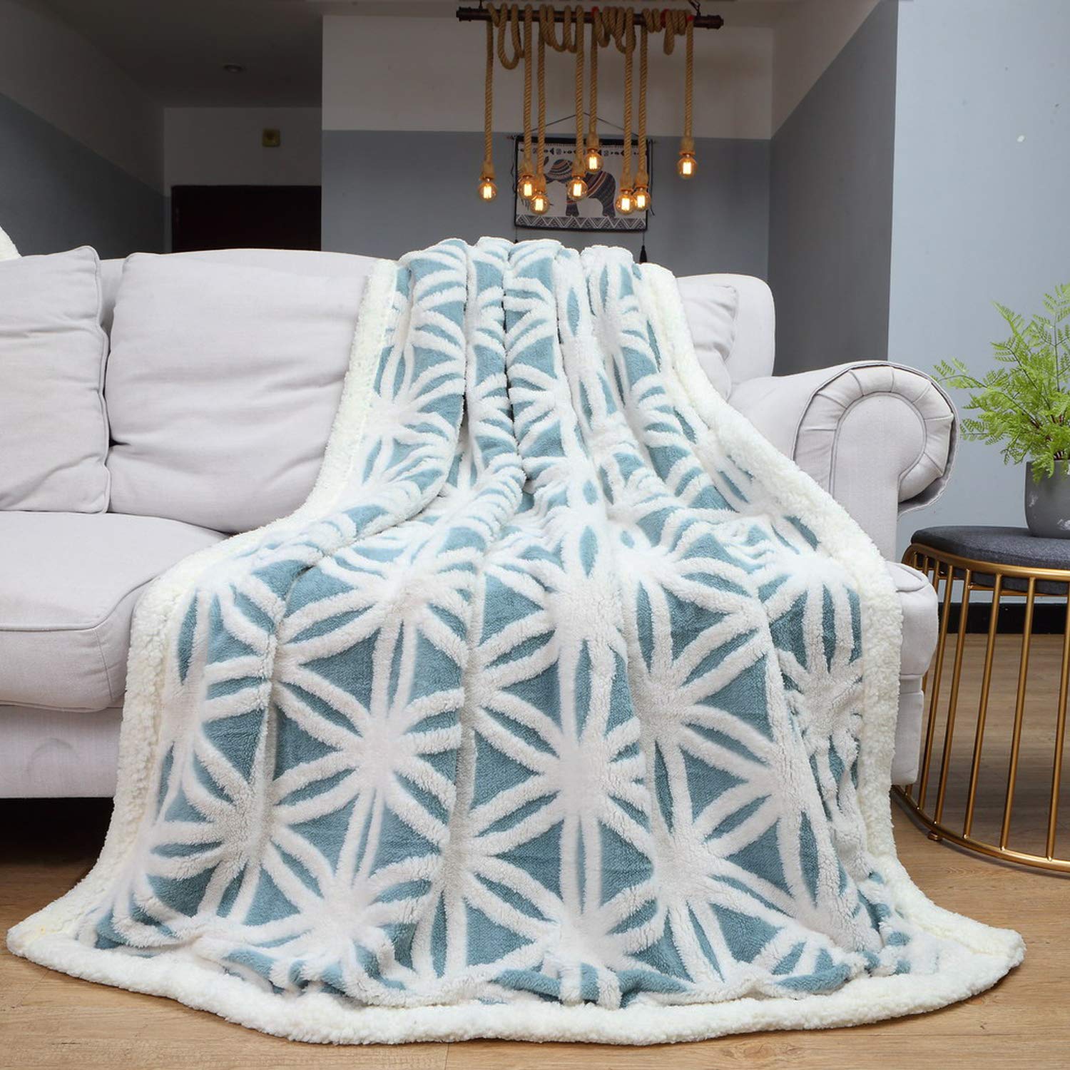 LOMAO Sherpa Fleece Blanket - Ultra Soft & Fuzzy Dual Sided Throw Blanket for Couch, Sofa & Bed - Light Blue 51x63 Inch - Perfect for Cozy Nights, Movie Time & Home Decor