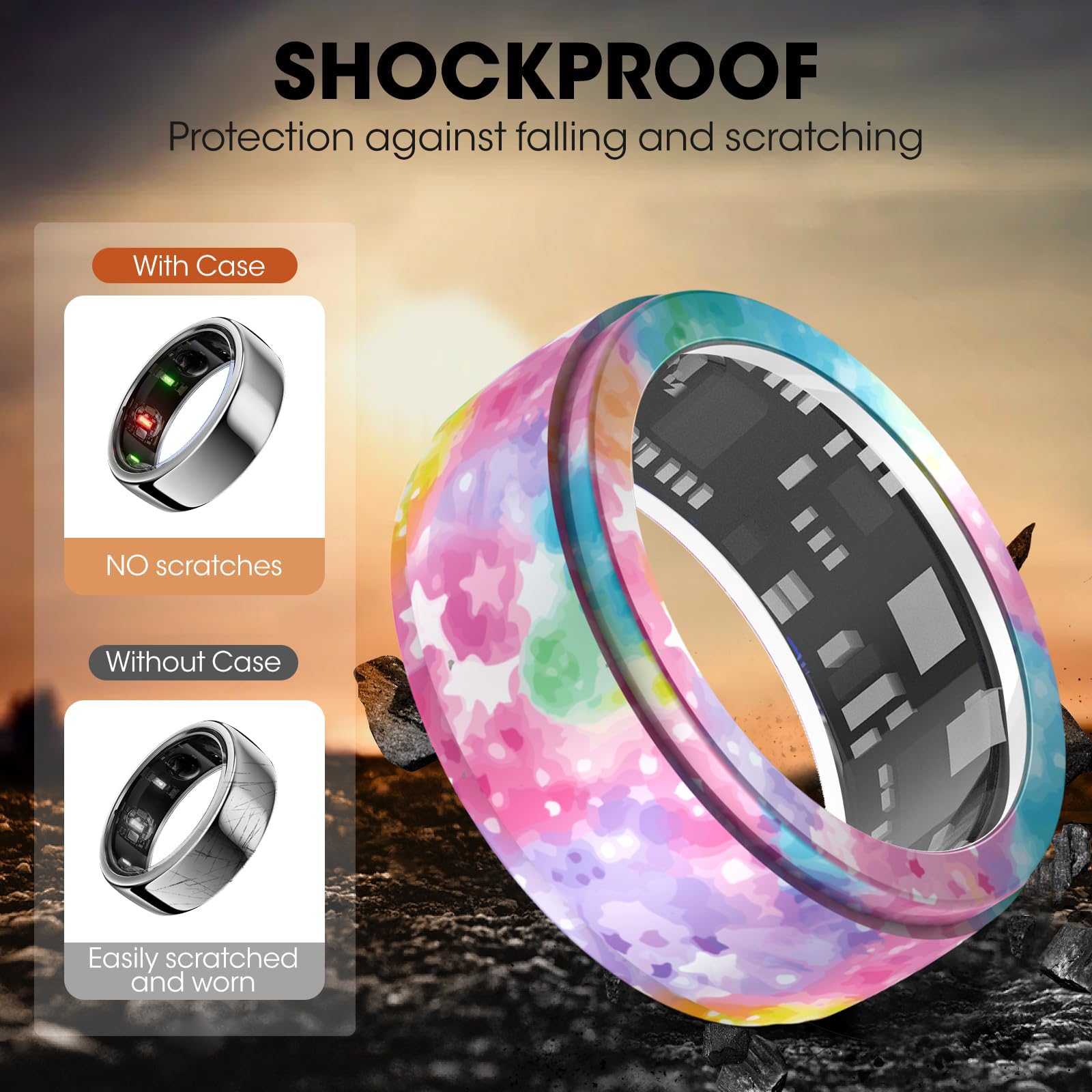 Silicone Ring Cover for Samsung Galaxy Ring & Oura Ring Gen 3/4 - Elastic Protective Case for Workouts, Sports & Daily Wear - Compatible with Sizes 6-10 (FlowersA Design) - Perfect Fitness Accessory for Men & Women