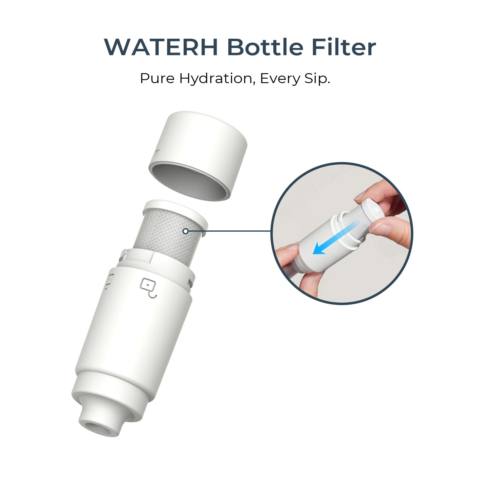 PureSip Water Filter Replacement Cartridges (3 Pack) - Compatible with WaterH Vita Smart Water Bottle | BPA-Free, Long-Lasting Filtration | Perfect for Travel, Gym & Outdoor Activities