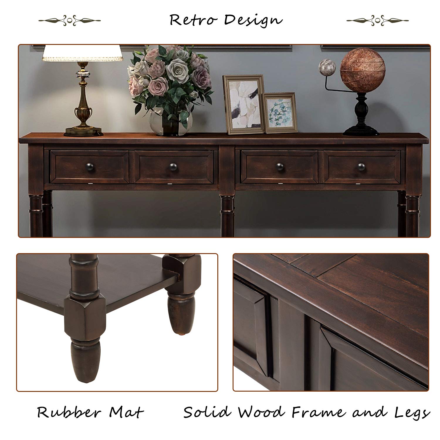Modern Espresso Console Table with 2 Storage Drawers & Bottom Shelf - Sofa Table for Living Room, Entryway, Hallway - Easy Assembly Home Decor Furniture for Small Spaces