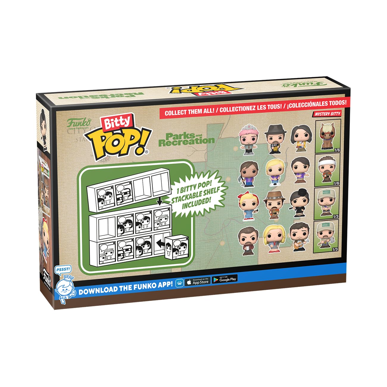 Funko Bitty POP! Parks & Recreation 4-Pack - Leslie The Riveter, Hunter Ron, Janet Snakehole + Mystery Figure & Mini (2.2cm) - Collectible Vinyl Figures for TV Show Fans, Office Decor, Gift for Parks & Rec Lovers