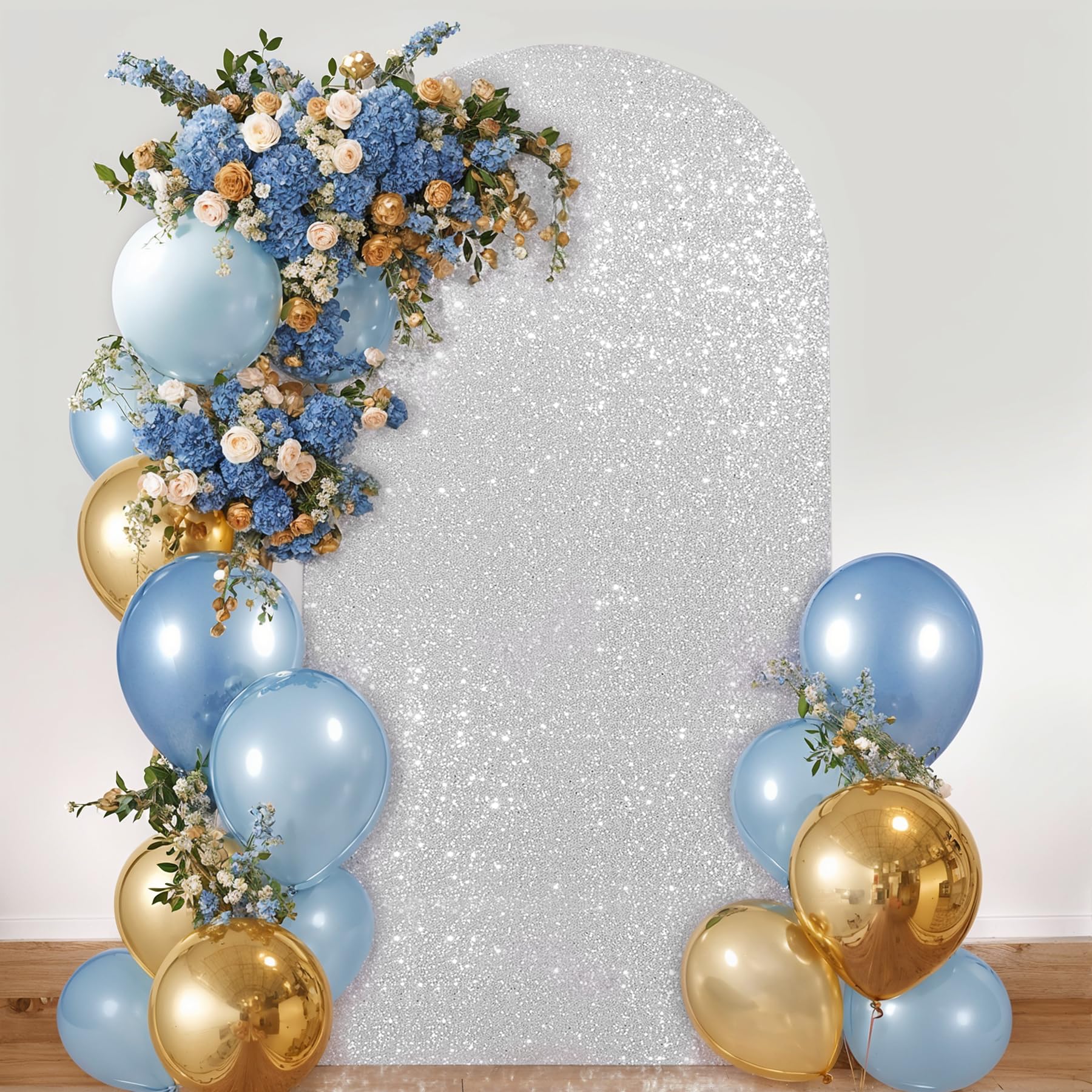 6.6 ft Silver Sequin & Spandex Wedding Arch Backdrop Cover - Glitter Photo Booth Background for Bridal Showers, Baby Showers, Anniversaries & Celebrations - Perfect for Party Decorations & Event Photography