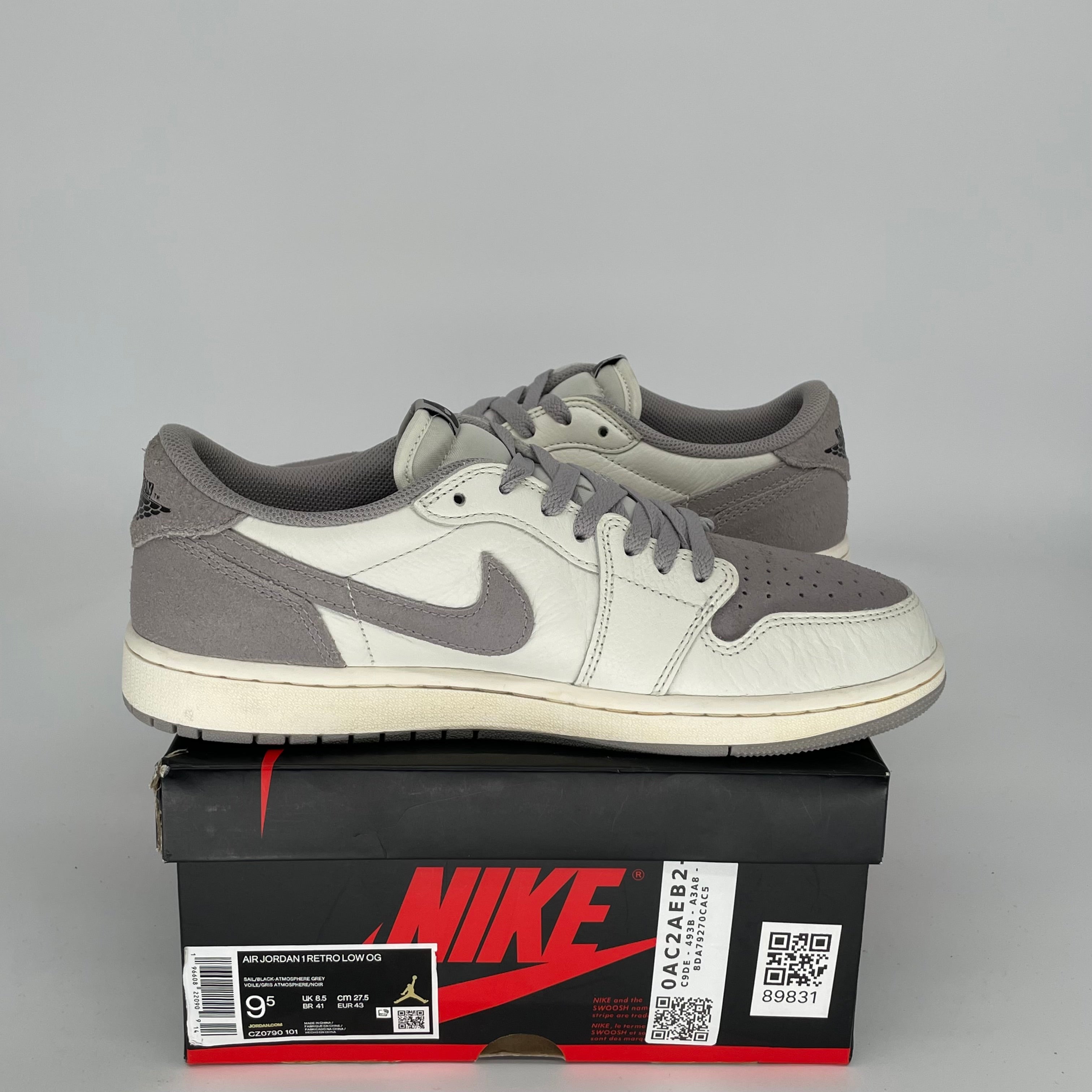 AIR JORDAN 1 LOW ATMOSPHERE GREY MEN'S SNEAKERS - SIZE 9.5 (CZ0790-101) | CASUAL WEAR, STREET STYLE & BASKETBALL FASHION