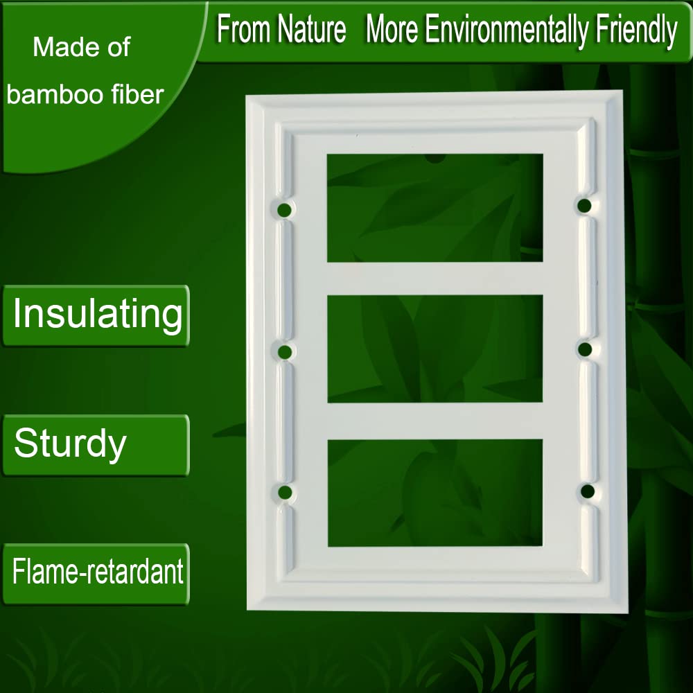Bamboo Fiber Wall Plates - Standard Size Light Switch Covers & Outlet Plates - White 3 Gang Decorator (1 Pack) - Durable & Stylish for Home, Office & Commercial Spaces