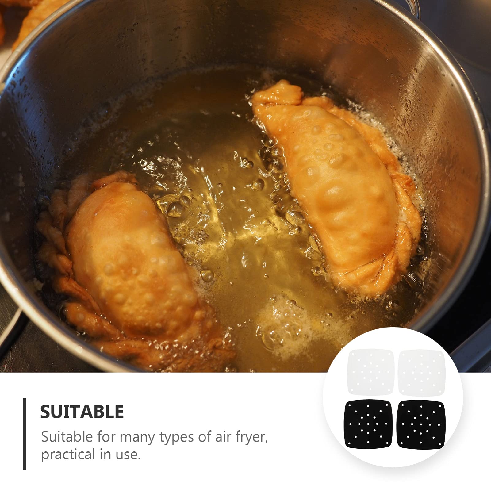 Hemoton 4-Piece Square Air Fryer Parchment Liners - Non-Stick Silicone Baking Mats for Steaming, Cooking & Baking - Perfect for Air Fryers, Steamer Baskets & Oven Use