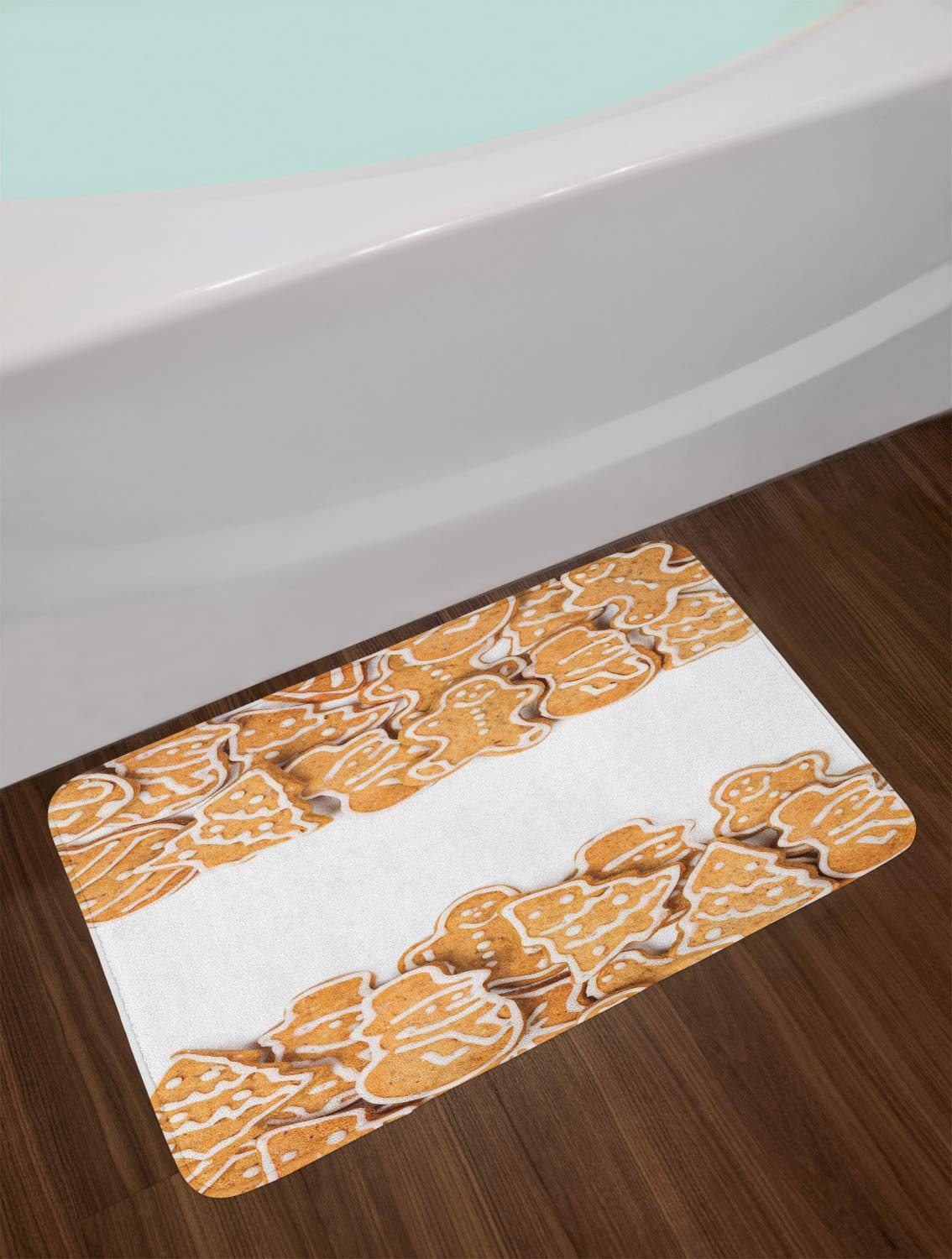 Ambesonne Non-Slip Cookie Bath Mat - 30.2 x 20 Inch Plush Bathroom Rug with Icing Design in Sand Brown & White | Perfect for Kitchen, Bathroom Decor & Gift Ideas