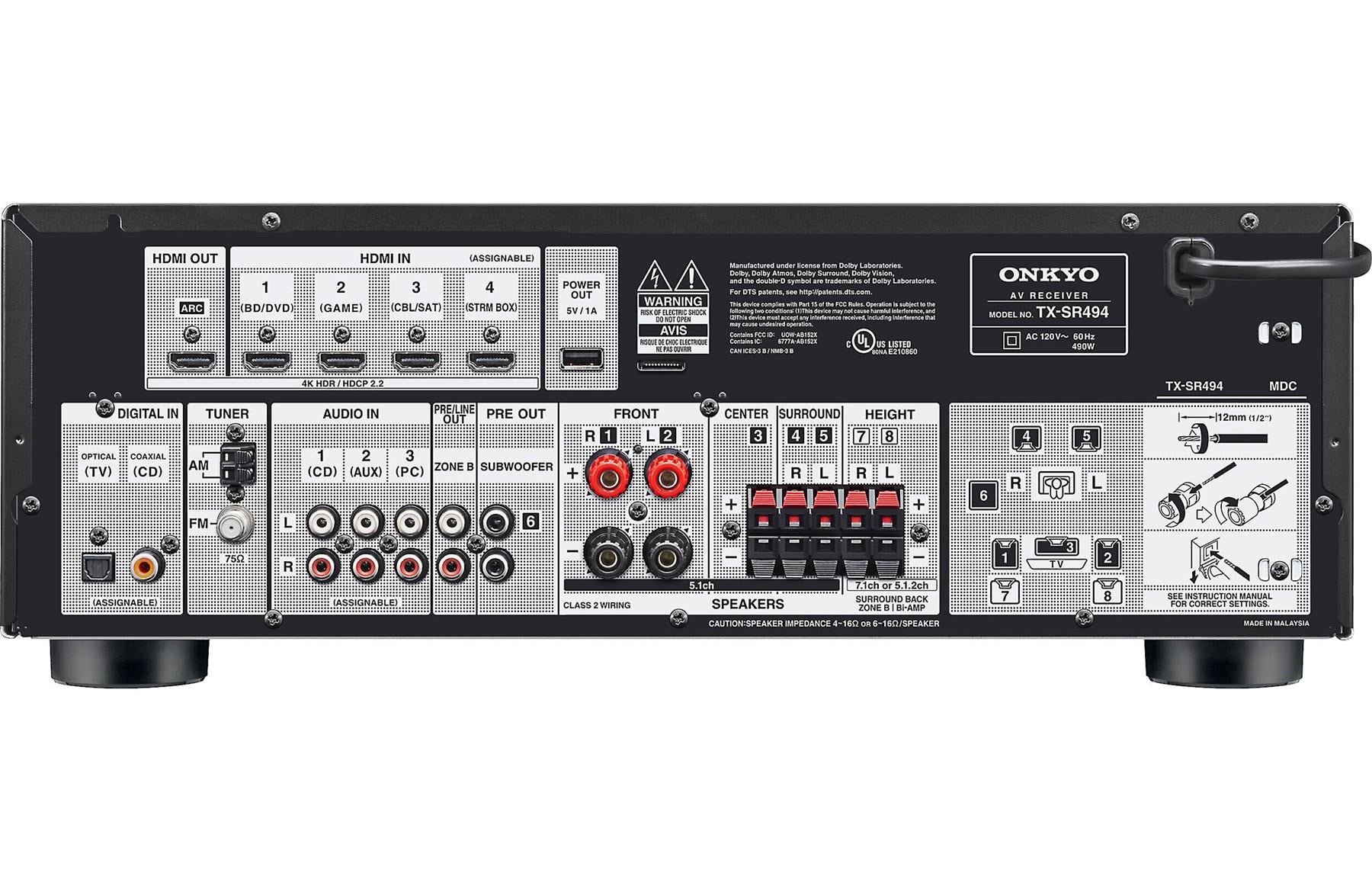 Onkyo TX-SR494 7.2 Channel 4K Ultra HD AV Receiver with Dolby Atmos | Home Theater Audio System for Movies, Music & Gaming