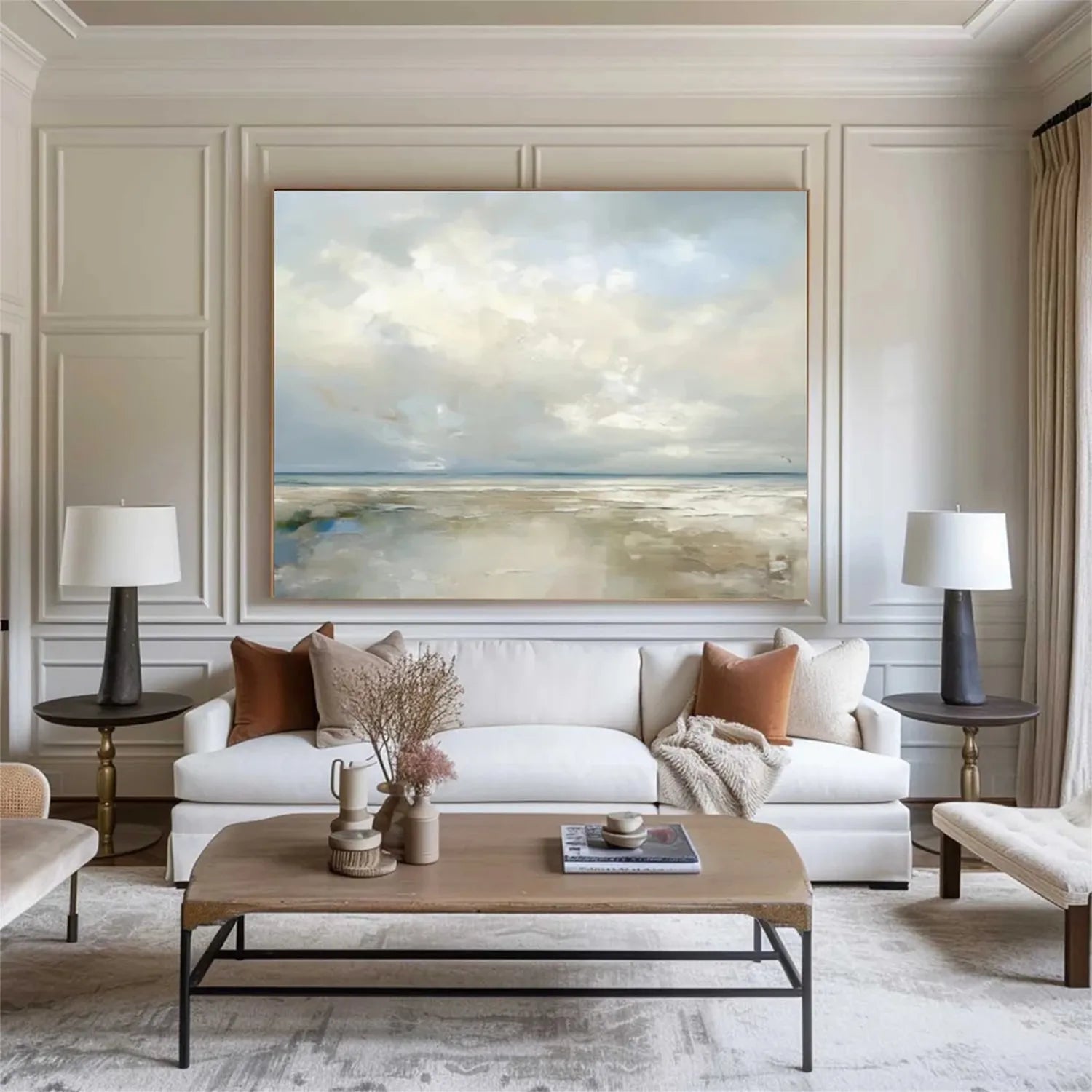 Custom Size Ocean and Sky Painting Wall Art - Handmade Canvas Print #OS175 for Living Room, Bedroom, or Office Decor