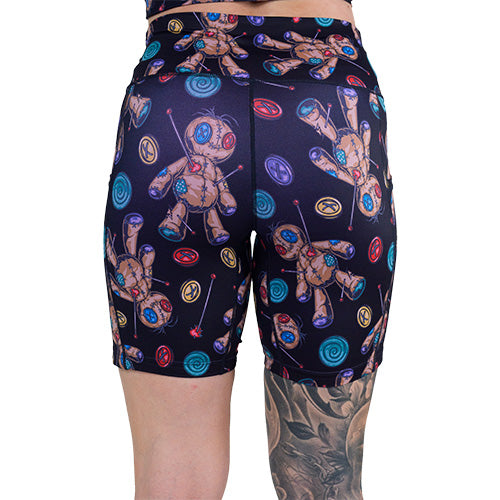 Voodoo Doll Print Shorts for Men & Women - Stylish Black Casual Shorts for Summer, Gym, and Lounge Wear