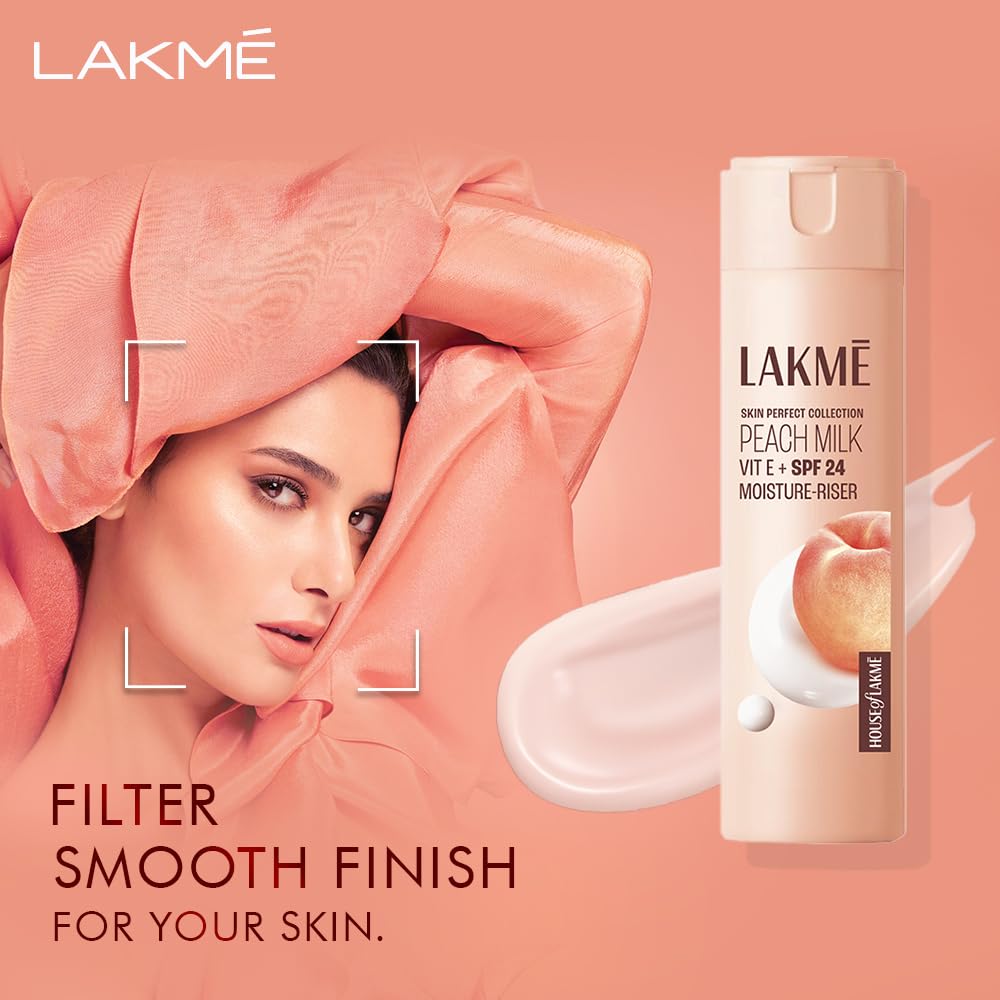 LAKMÉ Peach Milk Moisturizer SPF 24 PA++ Sunscreen Lotion - 60ml | Hydrating Face Cream with Sun Protection for Daily Skincare Routine