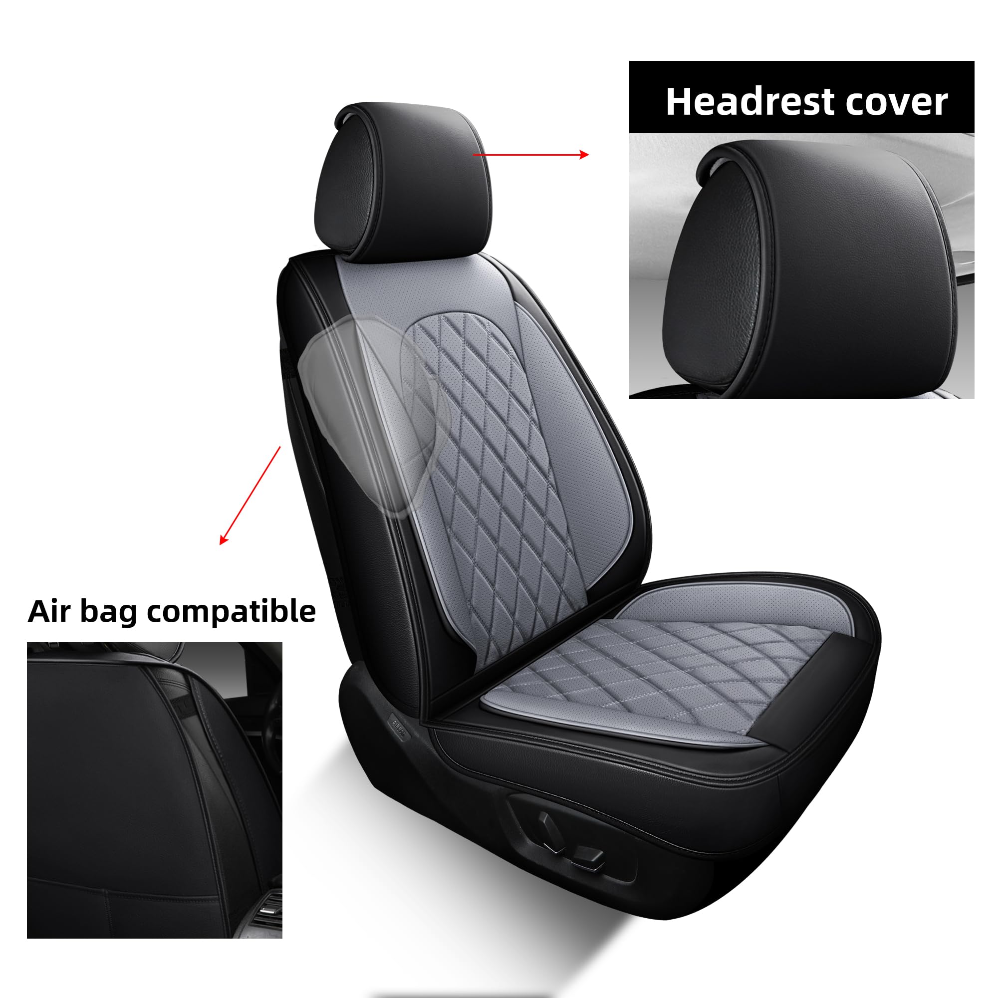 LINGVIDO Waterproof Leather Car Seat Cover - Universal Fit Front Seat Protector for Cars, SUVs & Trucks - Full Set Automotive Seat Covers Available (Black & Gray) - Perfect for Road Trips, Daily Commutes & Pet Protection