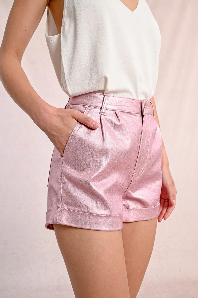 High Waist Coated Shorts for Women - Stretchy & Comfortable Pink Workout Shorts - Perfect for Yoga, Running & Gym