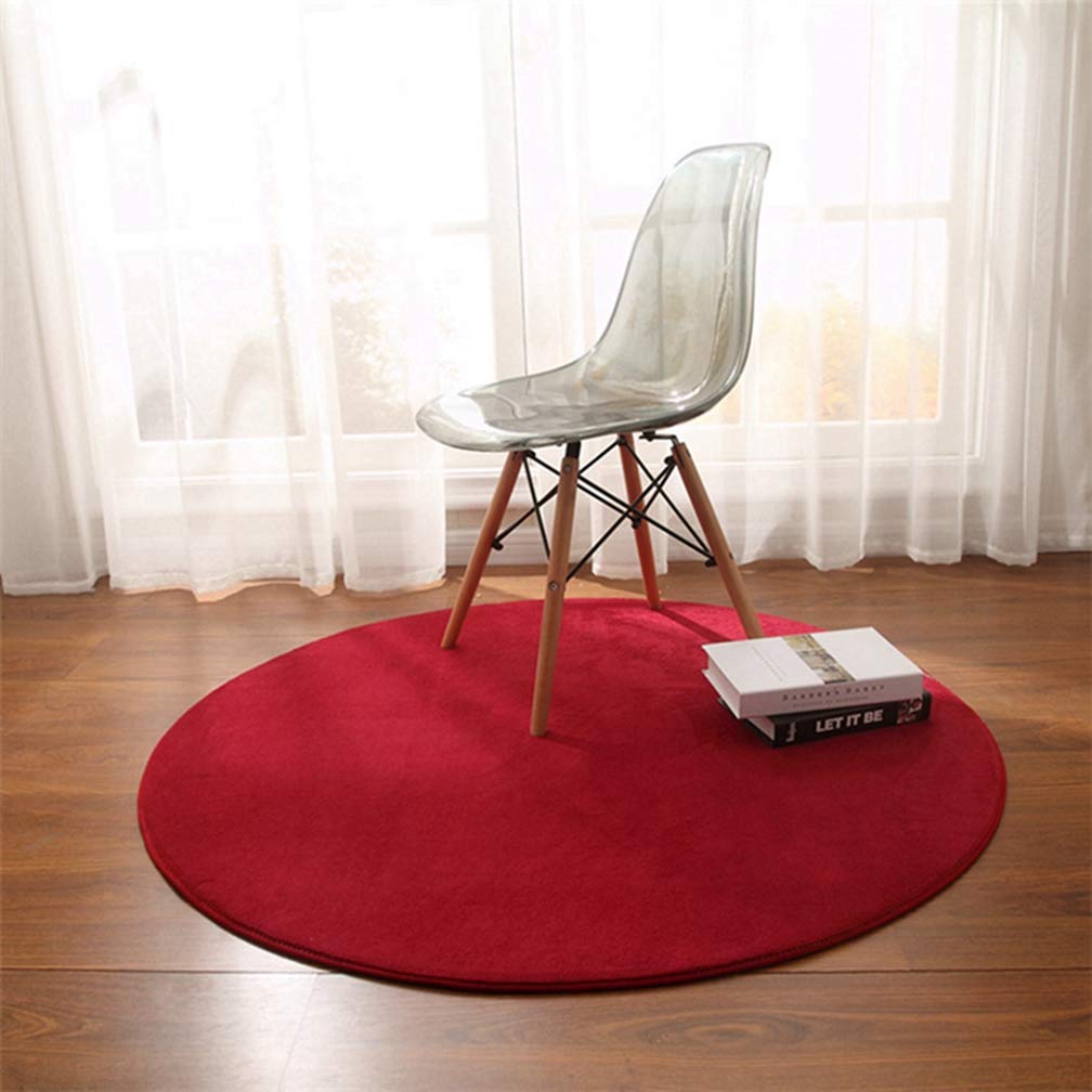 Premium Soft Coral Fleece Round Area Rug - 4.6' x 4.6' Non-Slip Circular Carpet for Living Room, Bedroom, Nursery & Bathroom - Modern Home Decor in Wine Red - Perfect for Kids Play Area, Crawling Space & Cozy Floor Mats