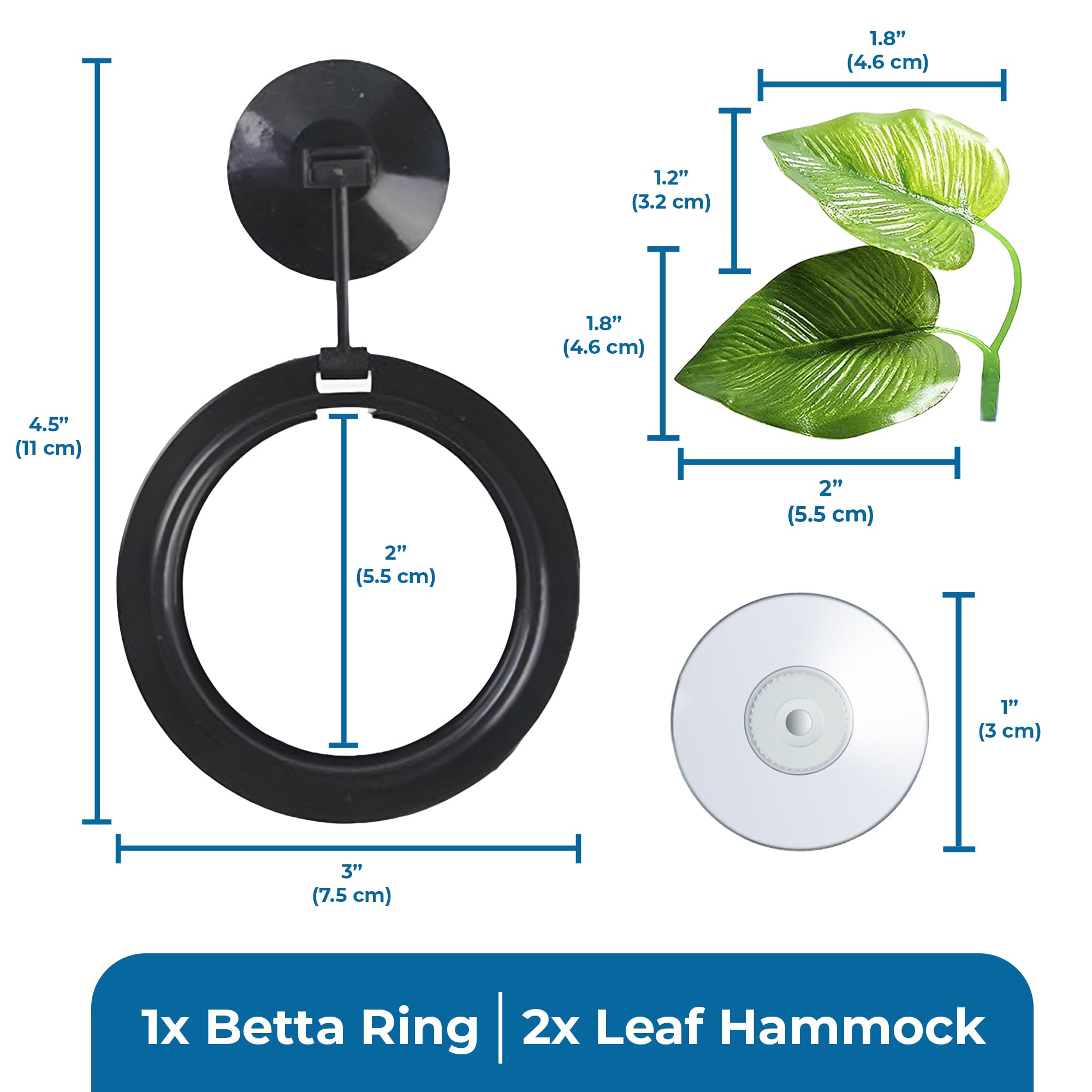 SunGrow Betta Fish Leaf Hammocks & Ring Feeder - 2 Pack Artificial Aquarium Plants with Suction Cups - Spawning Bed, Resting Spot & Feeding Station - Perfect for Betta Fish Breeding, Hiding & Decorating Your Fish Tank