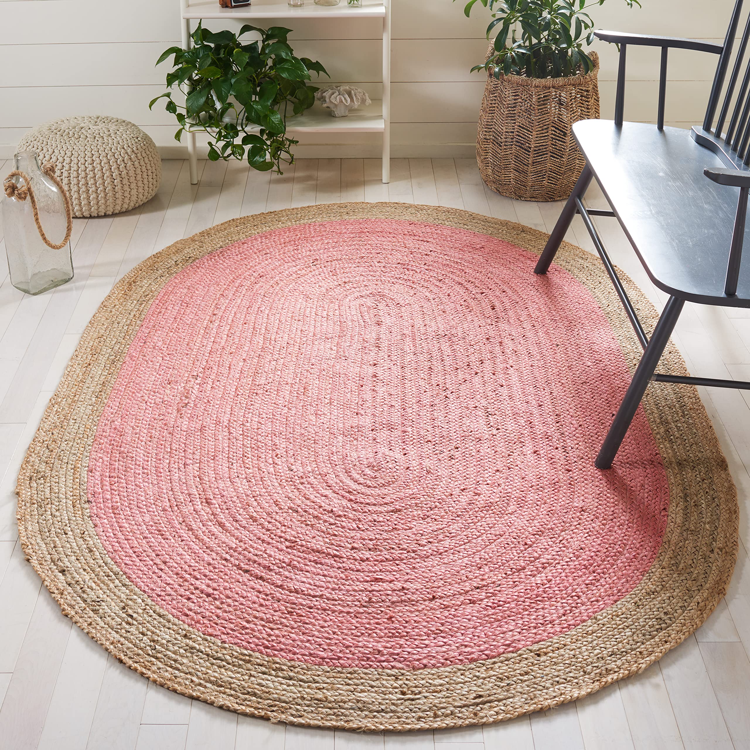 SAFAVIEH Handmade Boho Braided Jute Rug 10' Round - Pink & Natural (NF801P) | Premium Natural Fiber Collection for Entryway, Living Room, Bedroom & Kitchen | Eco-Friendly Home Decor for Bohemian & Coastal Style Interiors
