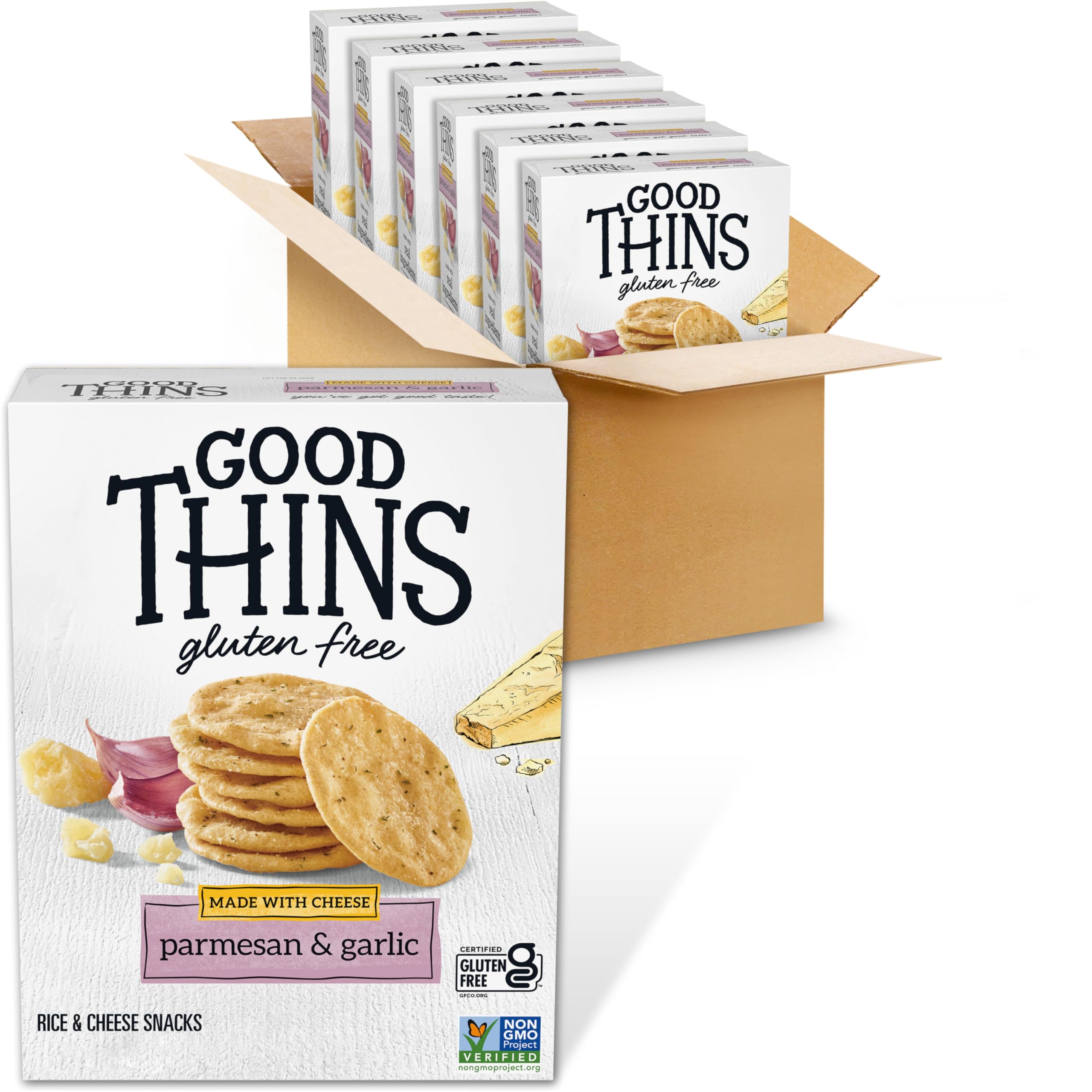 Gluten Free Parmesan & Garlic Rice & Cheese Snacks - 6 Pack (3.5 oz Each) | Bulk Healthy Crackers for Parties, School Lunches & On-the-Go Snacking