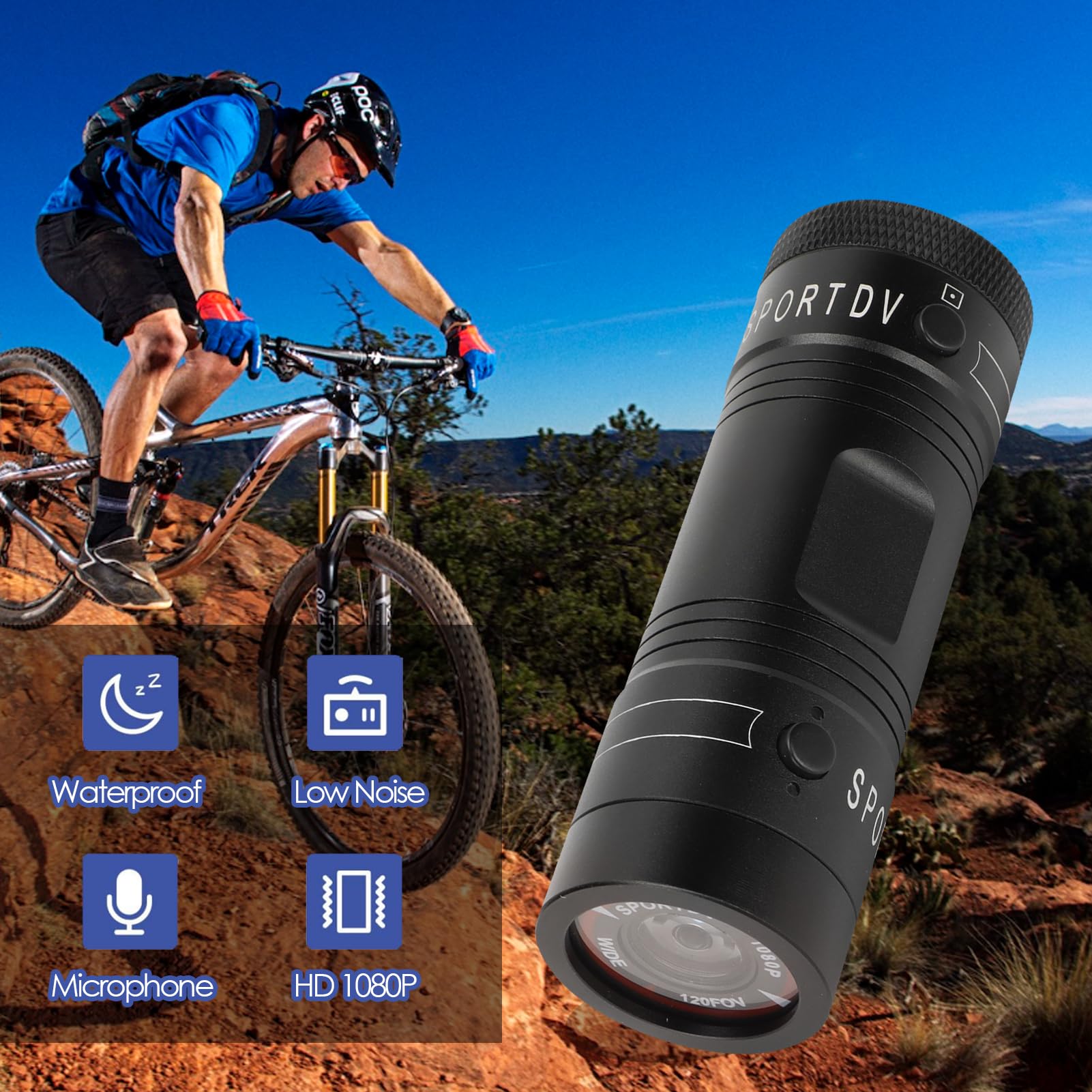1080P 120° Wide Angle Motorcycle Helmet Camera - Waterproof Mini Sports Action Cam with Mic & 750mAh Battery for Bike, Motorcycle, Car Handlebar - Perfect for Mountain Biking, Wilderness Adventures & Outdoor Sports