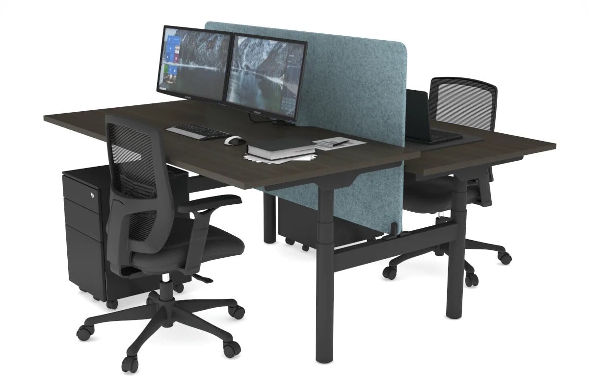 Flexi Premium Height Adjustable 2-Person H Bench Workstation - Black Frame [1800L x 800W with Cable Management] - Ideal for Office, Coworking Spaces & Home Offices