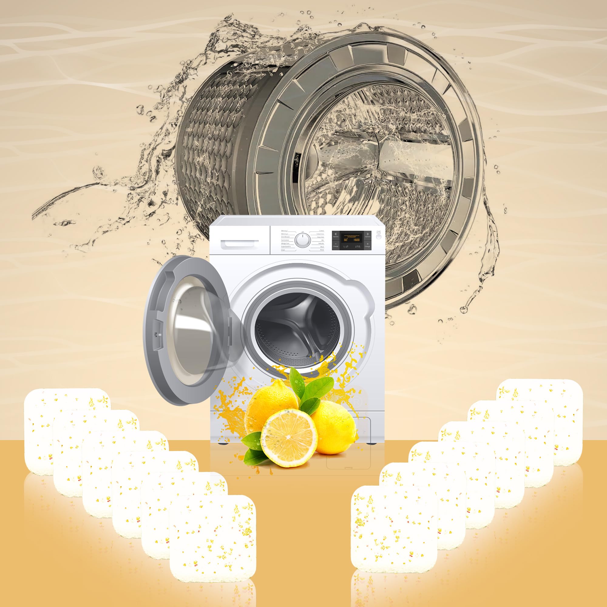 Zerfa 36-Pack Lemon Scented Washing Machine Cleaner Tablets - Powerful Descaling & Stain Remover for Front & Top Load Washers - Freshens Laundry & Eliminates Odors for Cleaner Clothes