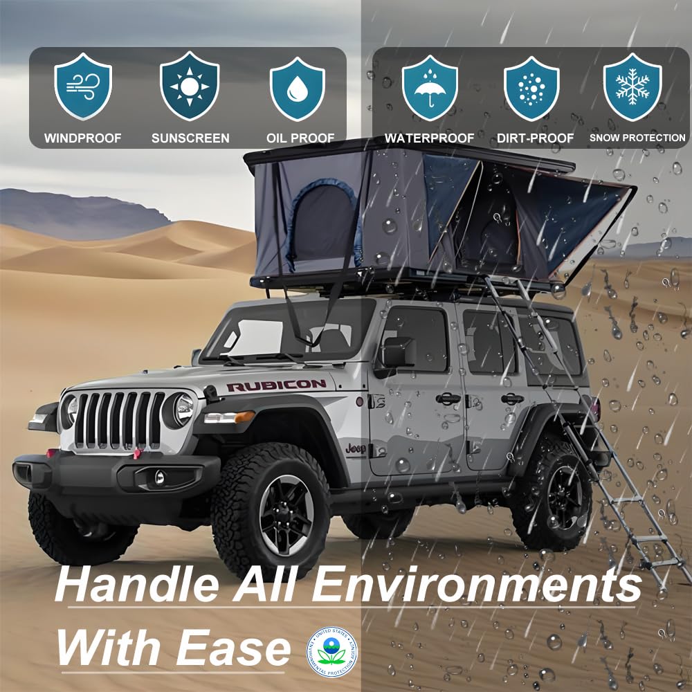 Hard Shell Rooftop Tent for Car Camping - Waterproof & Windproof 2-3 Person Roof Top Tent for Truck, SUV, Sedan | Easy Setup Teardrop Design for Overlanding & Road Trips | Durable Black Rooftop Camping Gear for Outdoor Adventures