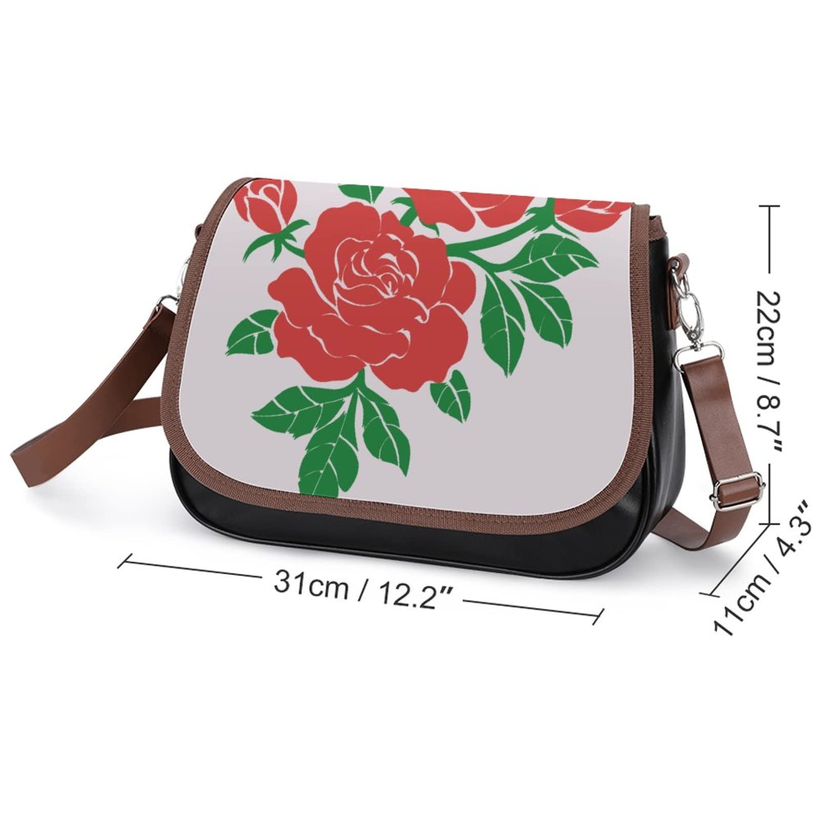 Stylish Printed Leather Crossbody Bag for Women - Medium Hobo Shoulder Bag with Top Handle, Floral Rose & Green Leaf Design - Perfect for Work, Travel & Everyday Use