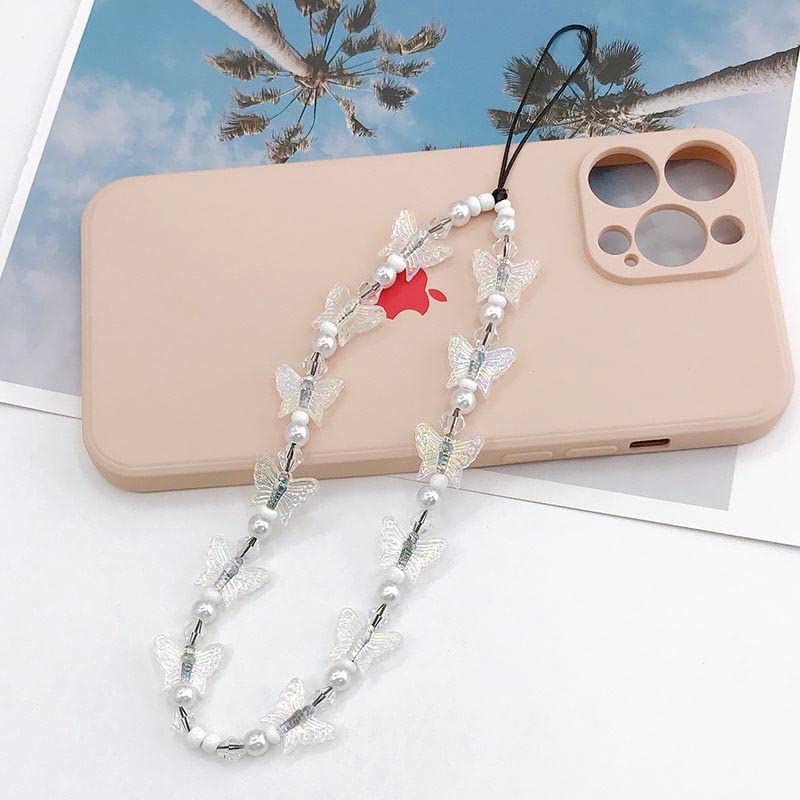 1-2 PCS Handmade Natural Stone Beaded Butterfly Phone Lanyard & Keychain - Colorful Rainbow Charm for Women & Girls | Perfect for Phone Accessories, Gift Giving & Fashion Jewelry
