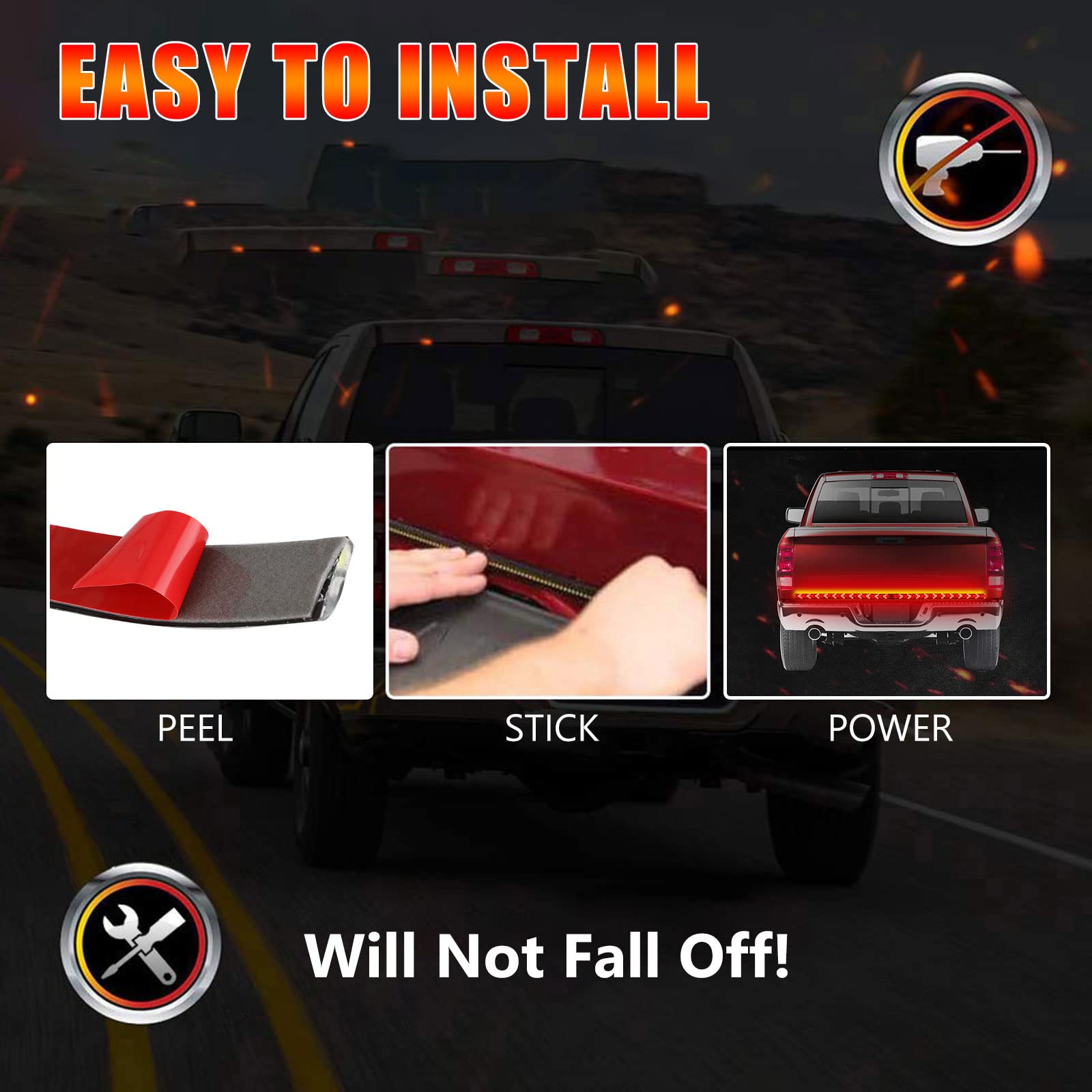 48-inch LED Tail Light Bar for Trucks & Pickups - Red & White Flexible Strip with Turn Signal, Brake & Running Lights - Waterproof & Durable for Trailers & Off-Road Use - Perfect for Night Driving & Enhanced Safety