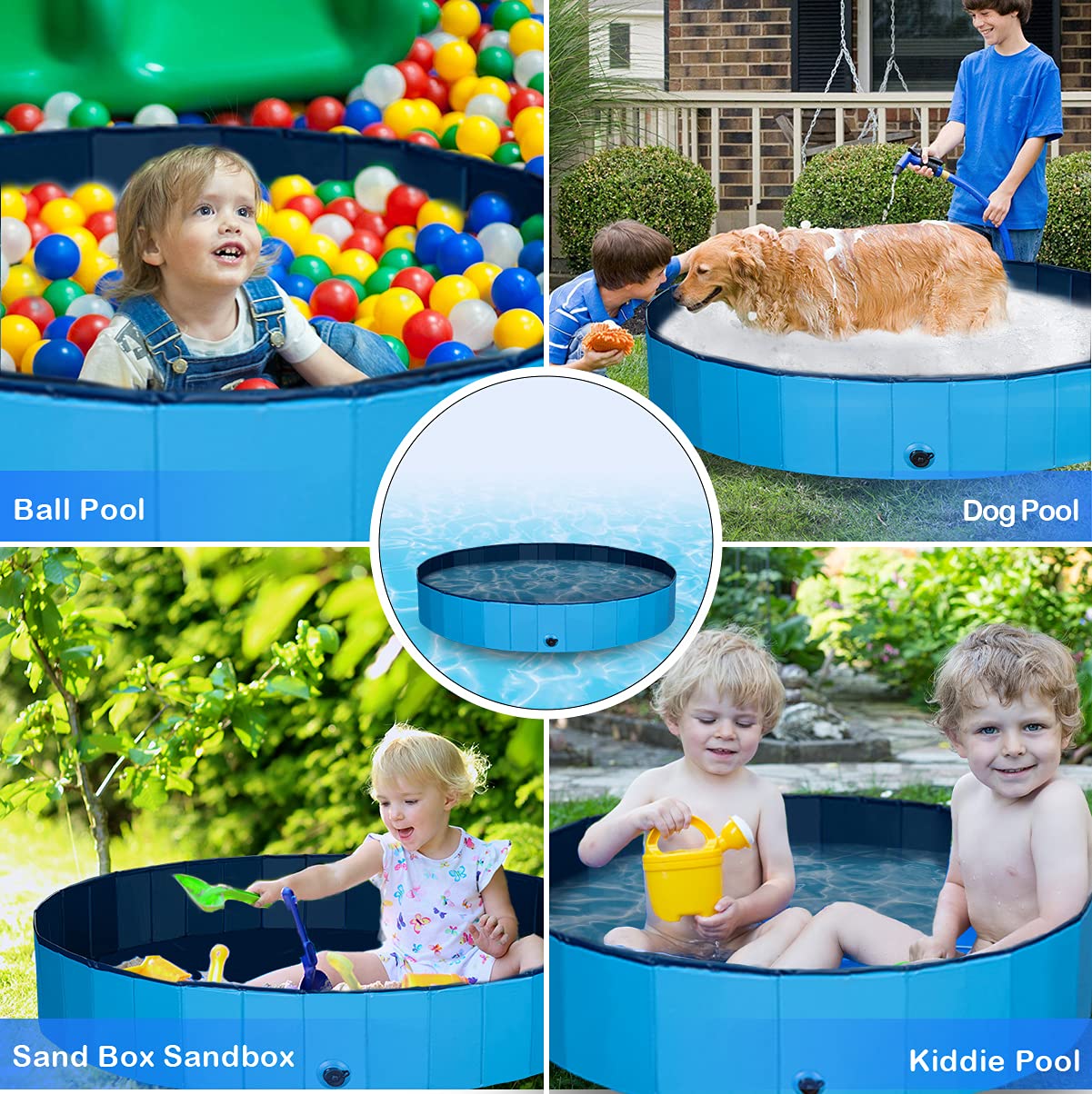 Foldable Dog Pool for Large Dogs - Portable Slip-Resistant Pet Bathing Tub, Collapsible PVC Swimming Pool for Dogs, Cats & Kids - Outdoor Water Play for Backyard, Beach & Summer Fun (Large Size)