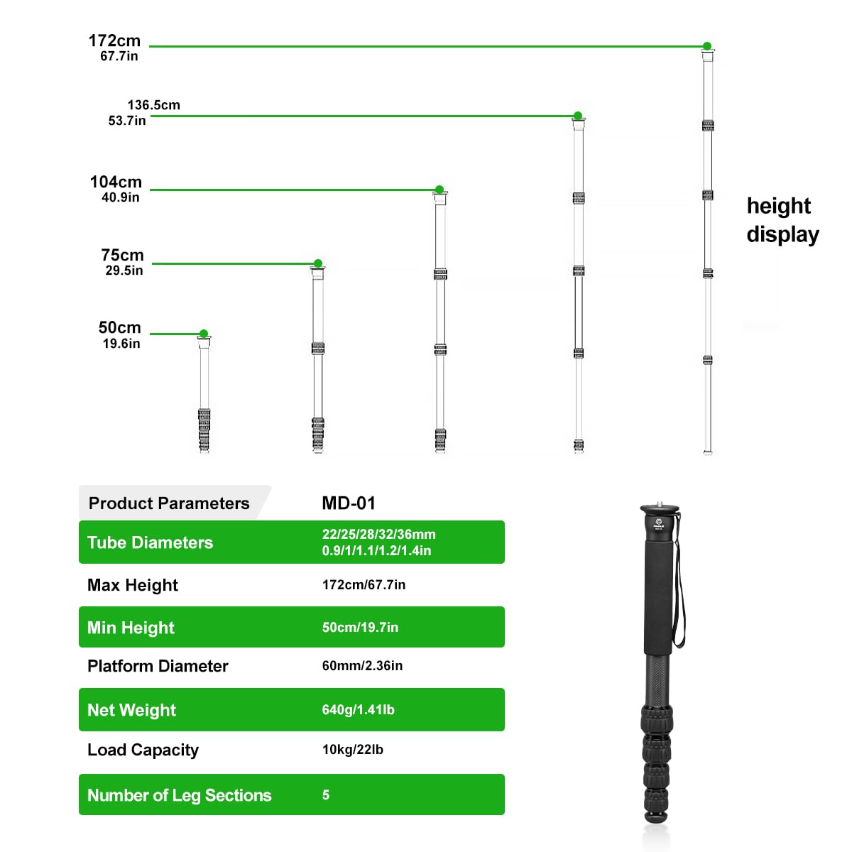 FANAUE MD-01 Carbon Fiber Camera Monopod Stand with 1/4
