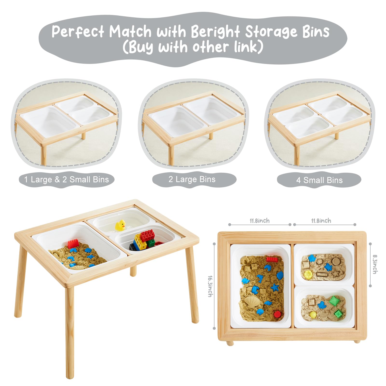 Beright Kids Activity Table with 3 Baseplates - Grey Building Block Play Table with Double-Sided Tabletop | Indoor Sensory Learning Table for Toddlers | Perfect for Preschool Playrooms, Daycare Centers & Home Use