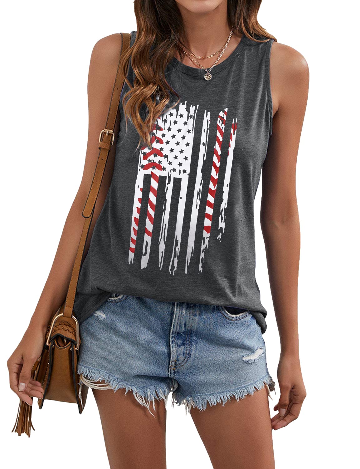 USA Flag Baseball Tank Top for Women - Patriotic 4th of July Sleeveless Shirt | American Flag Apparel for Summer BBQs, Beach Outings & Independence Day Celebrations