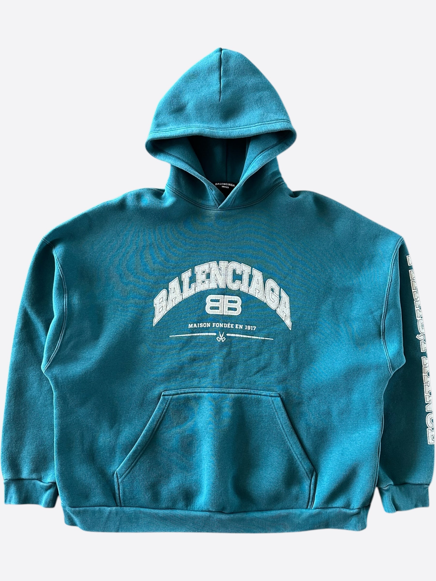Balenciaga Blue & White Maison Logo Hoodie - Men's & Women's Luxury Streetwear Pullover for Casual Wear & Fashion Outfits