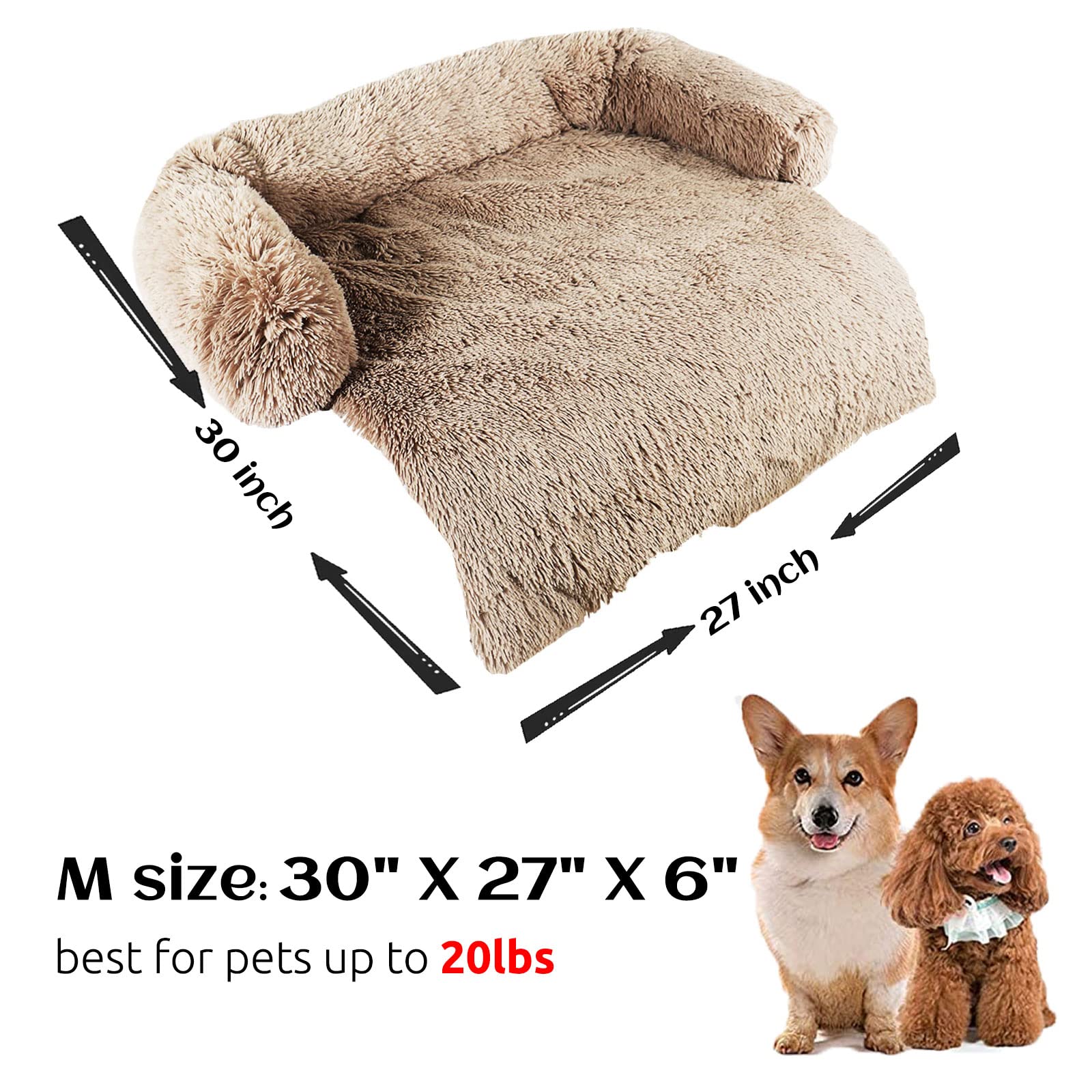 HACHIKITTY Calming Pet Sofa Bed Mat - Washable Plush Dog & Cat Couch Cover, Non-Slip Furniture Protector, Fluffy Pet Bed for Small to Medium Pets (30