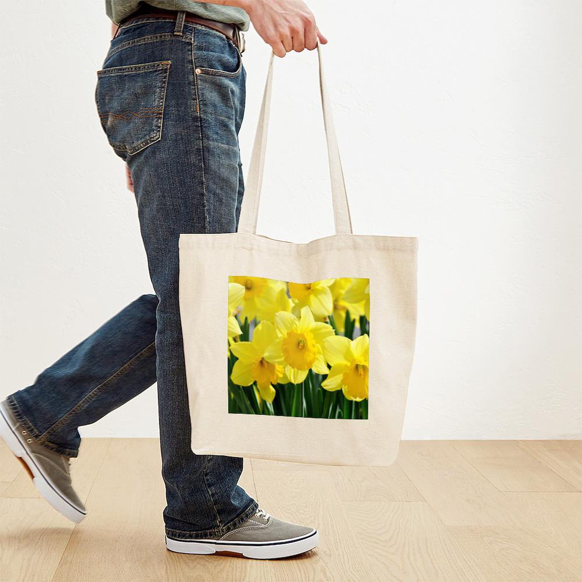 Trumpet Daffodil Canvas Tote Bag - Natural Reusable Shopping Bag for Groceries, Beach & Daily Use | Eco-Friendly Cotton Carryall
