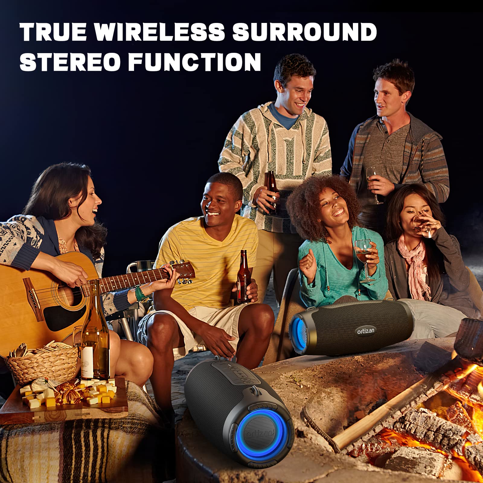 Ortizan 100W Bluetooth Speaker with LED Lights, IPX7 Waterproof Wireless Outdoor Speaker, 20H Playtime, Dual Pairing for Home, Party, Beach, Camping, and Poolside Gatherings