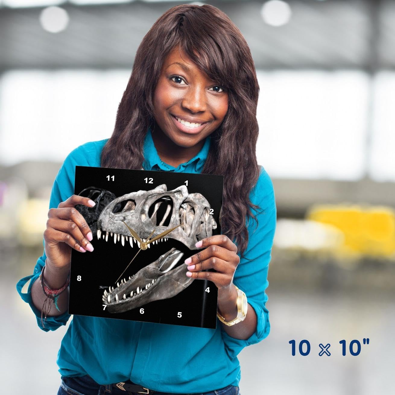3D Rose Dinosaur Mouth Head Teeth Wall Clock - 10x10 Inch Unique Home Decor for Kids Room, Dinosaur Theme Party, Classroom & Office - Perfect Gift for Dino Lovers