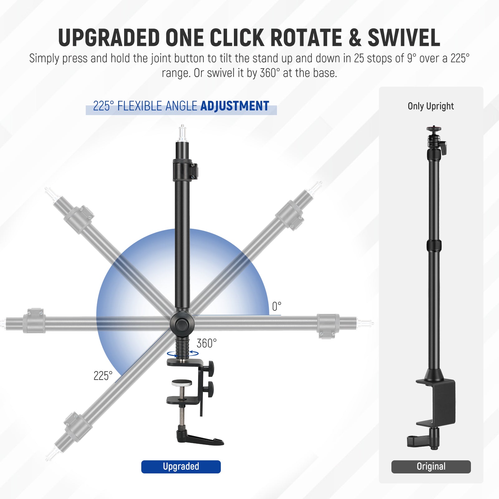 NEEWER ST DR3560 Camera Desk Mount Stand - Adjustable Clamp for DSLR, Webcam, and Smartphone - Perfect for Streaming, Vlogging, and Video Conferencing