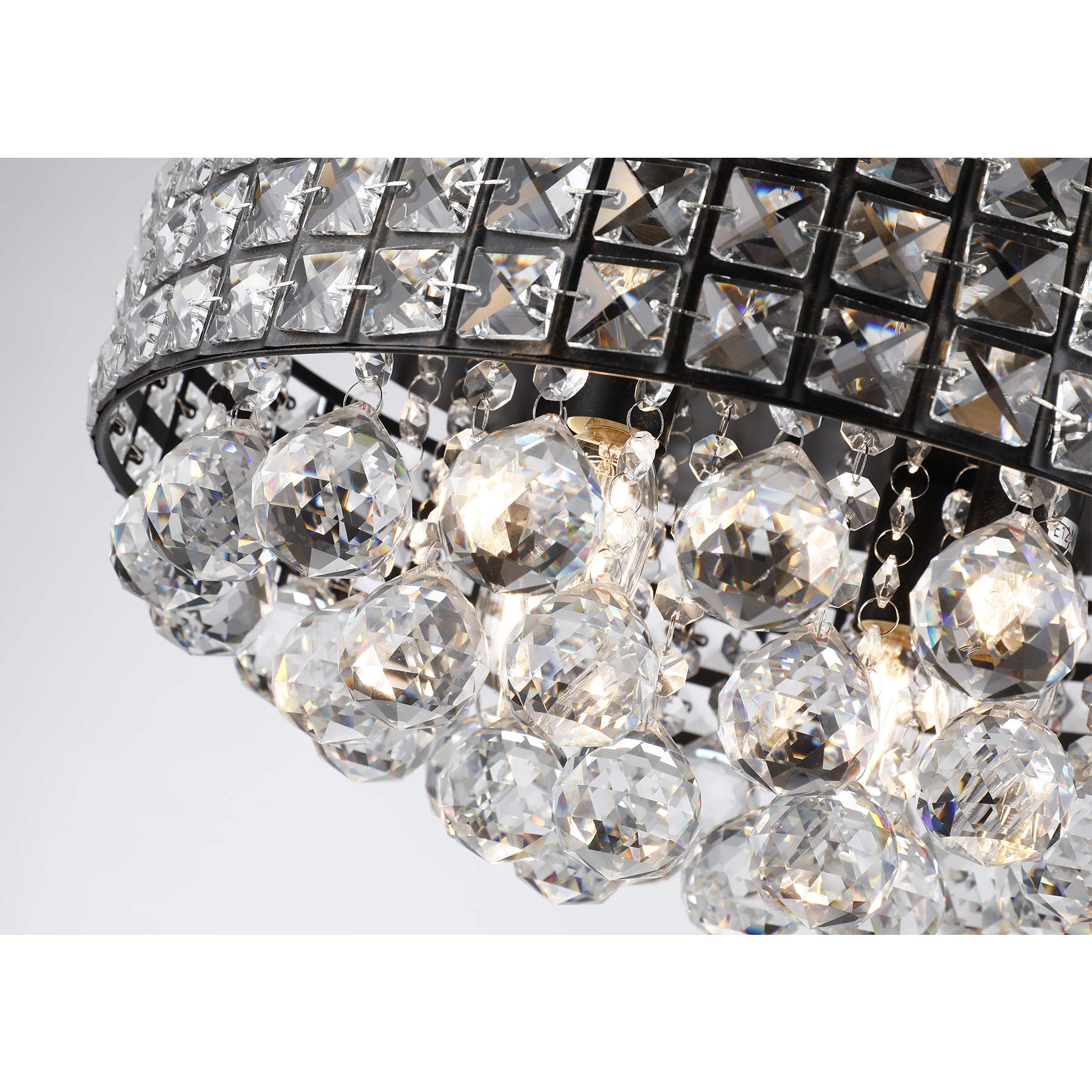 Modern Bronze Crystal Chandelier - 4-Light Flush Mount Ceiling Fixture with Raindrop Crystals - 15.75