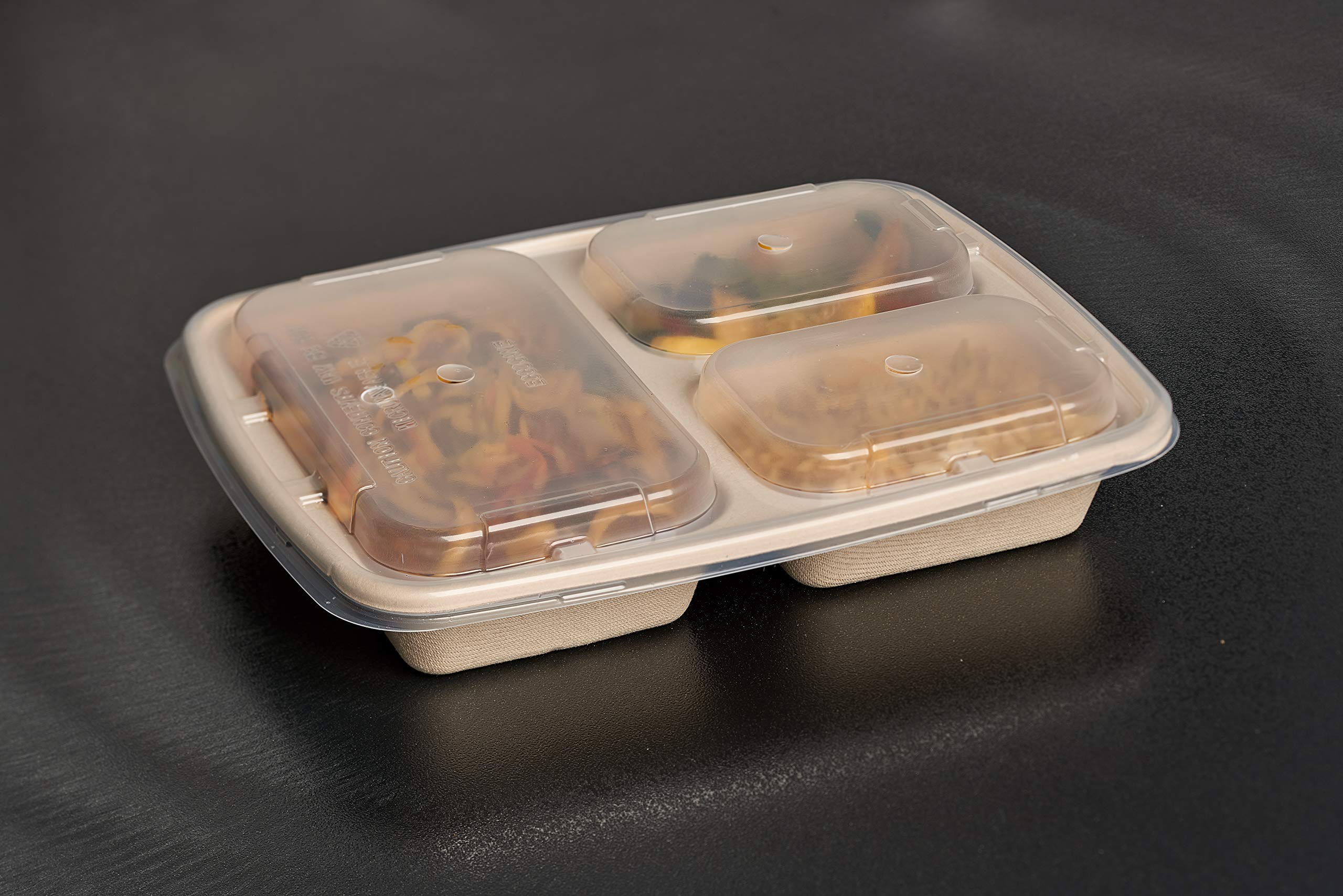 [100 Pack] 36 oz 3-Compartment Eco-Friendly Compostable Food Containers with Lids - Biodegradable Sugarcane Fiber Lunch Trays | Heavy Duty, Microwave Safe, Bento Box & Meal Prep | Perfect for Office Lunches, Picnics, and Takeout Meals