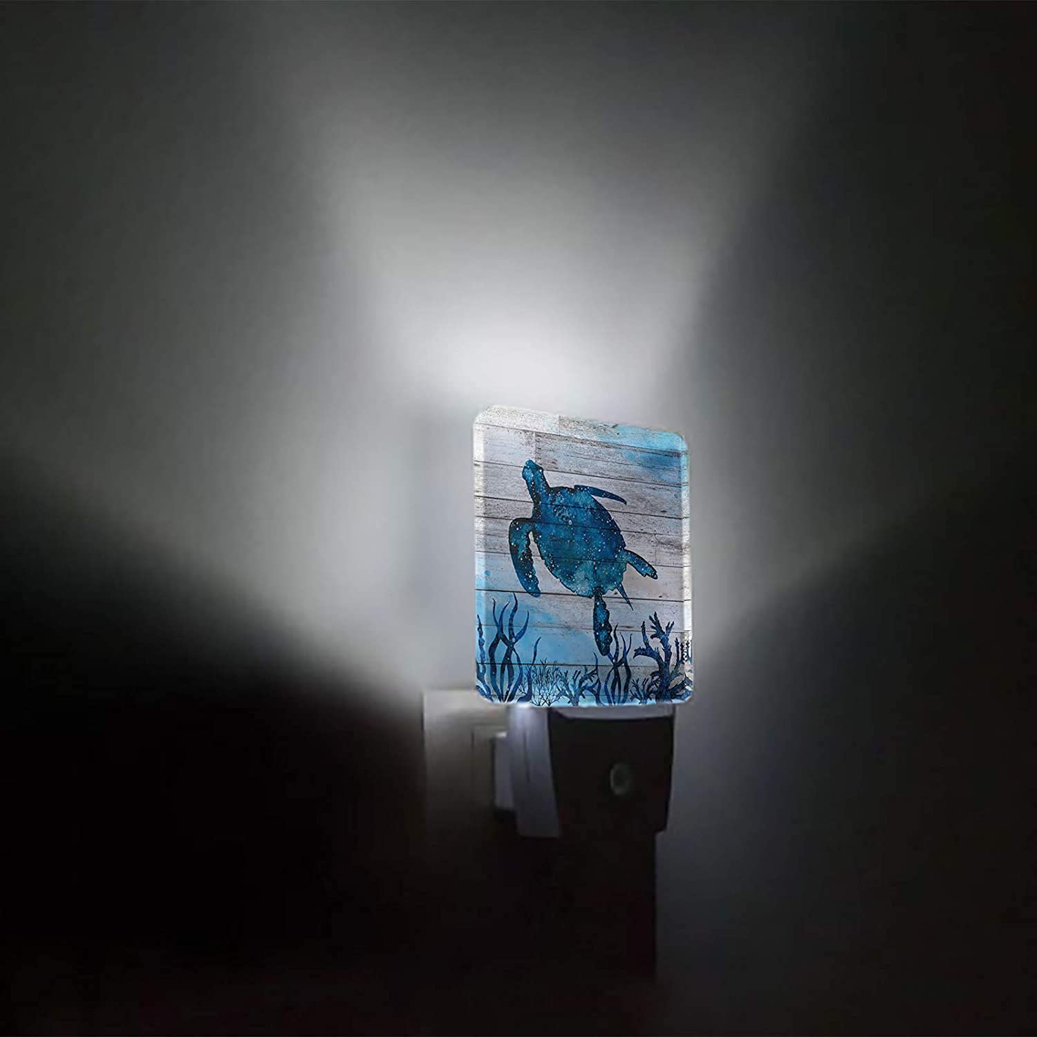 **Alaby Plug-in Night Light with Auto Sensor - Nautical Sea Turtle LED Lamp on Rustic Wooden Plank for Bedroom, Nursery, Hallway - Perfect for Kids, Adults & Home Decor**