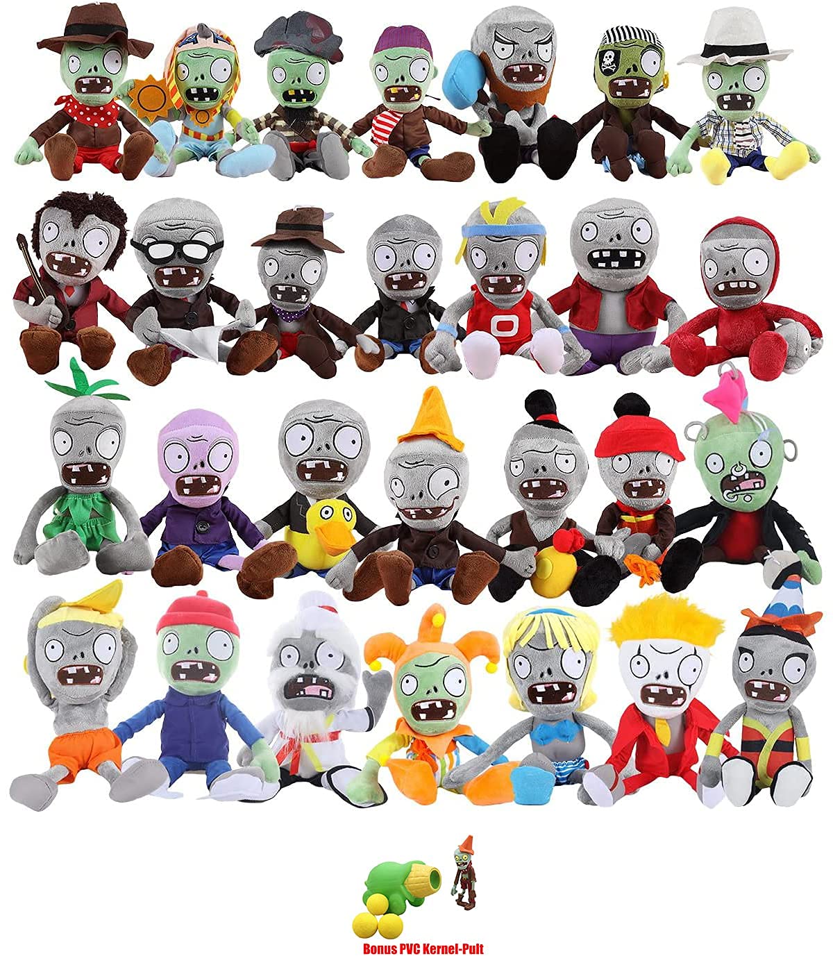 28pcs Zombie Plush Toys - Soft Stuffed Dolls with Bonus PVC Kernel-Pult | Halloween Decorations, Party Favors, Gift for Kids & Collectors
