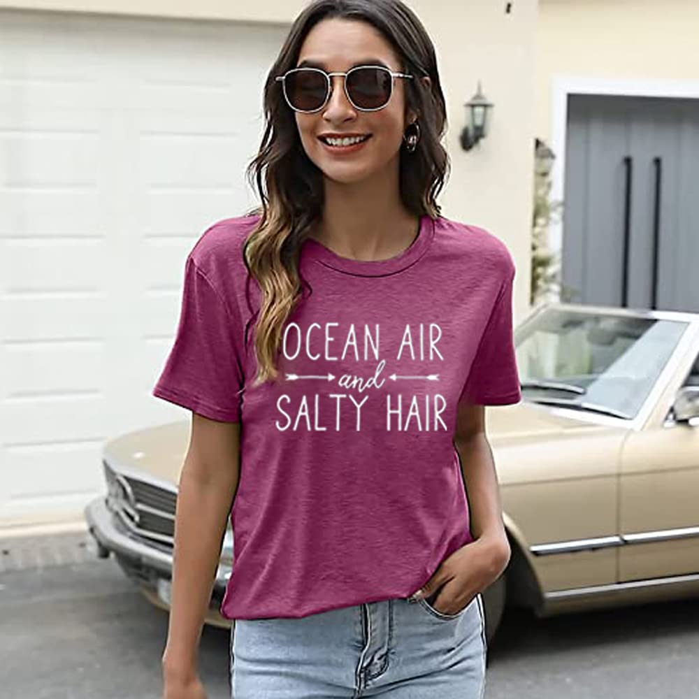 Ocean Air and Salty Hair Women's Graphic T-Shirt - Casual Short Sleeve Funny Tee for Beach, Vacation & Summer Outfits | Athletic Comfort Fit