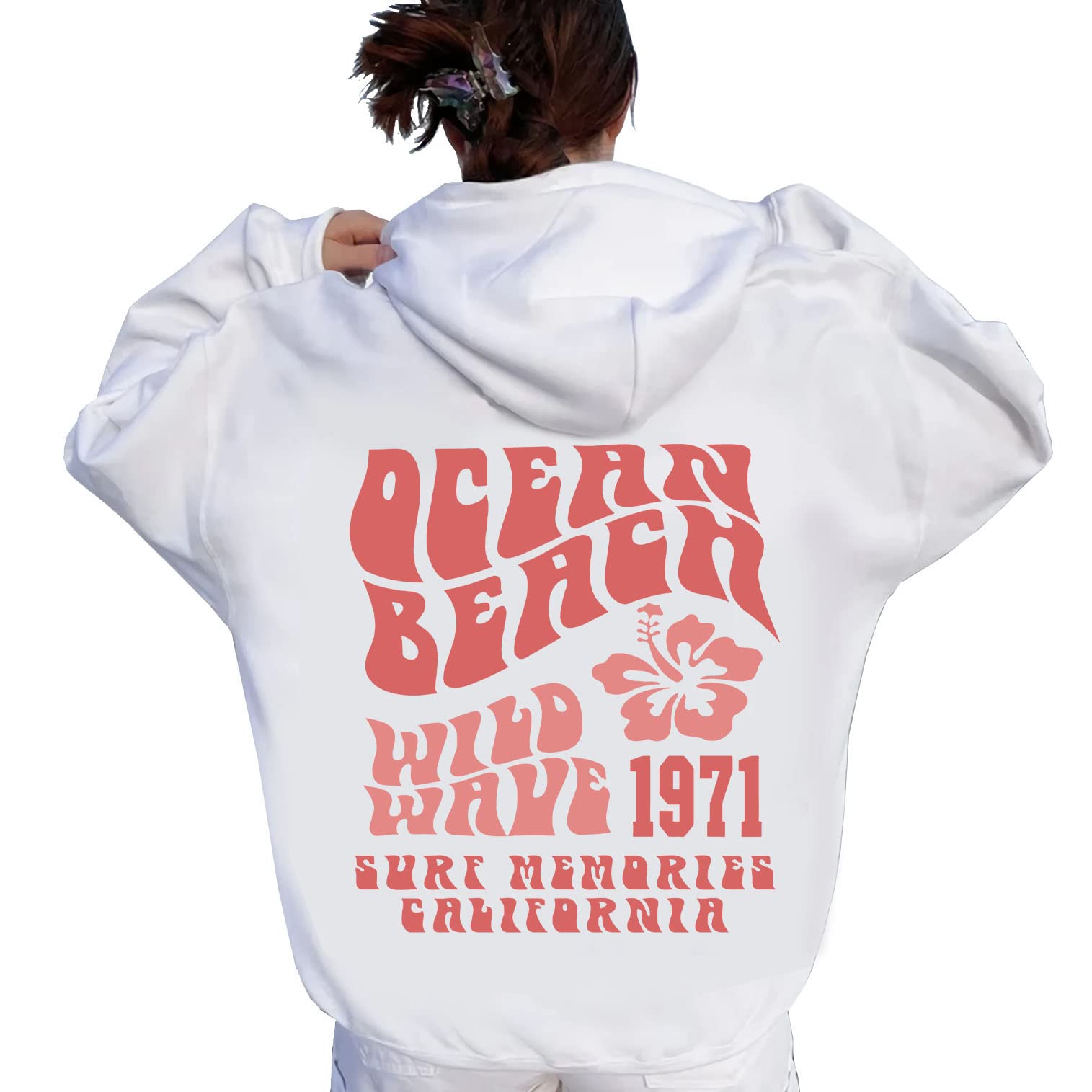 Ocean Beach Shirt with Aesthetic Words on Back - Trendy Cute Beach Bum Hoodie for Women & Men - Perfect for Summer Vacations, Music Festivals, and Casual Outings