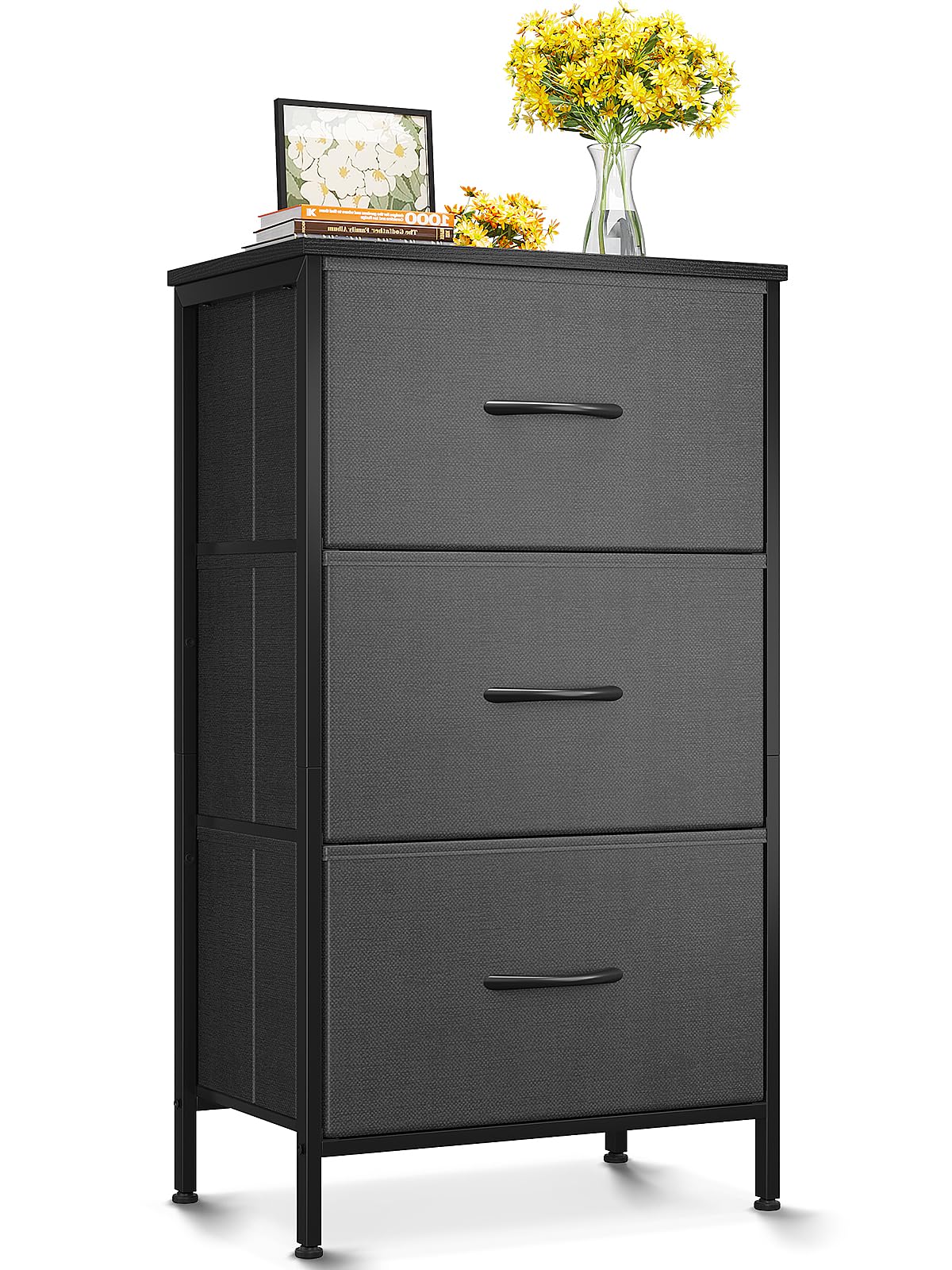 AODK 3-Drawer Dresser for Bedroom & Living Room - Compact Nightstand, End Table & Closet Organizer with Storage Drawers - Dark Grey - Perfect for Small Spaces, Apartment & Dorm Room Organization