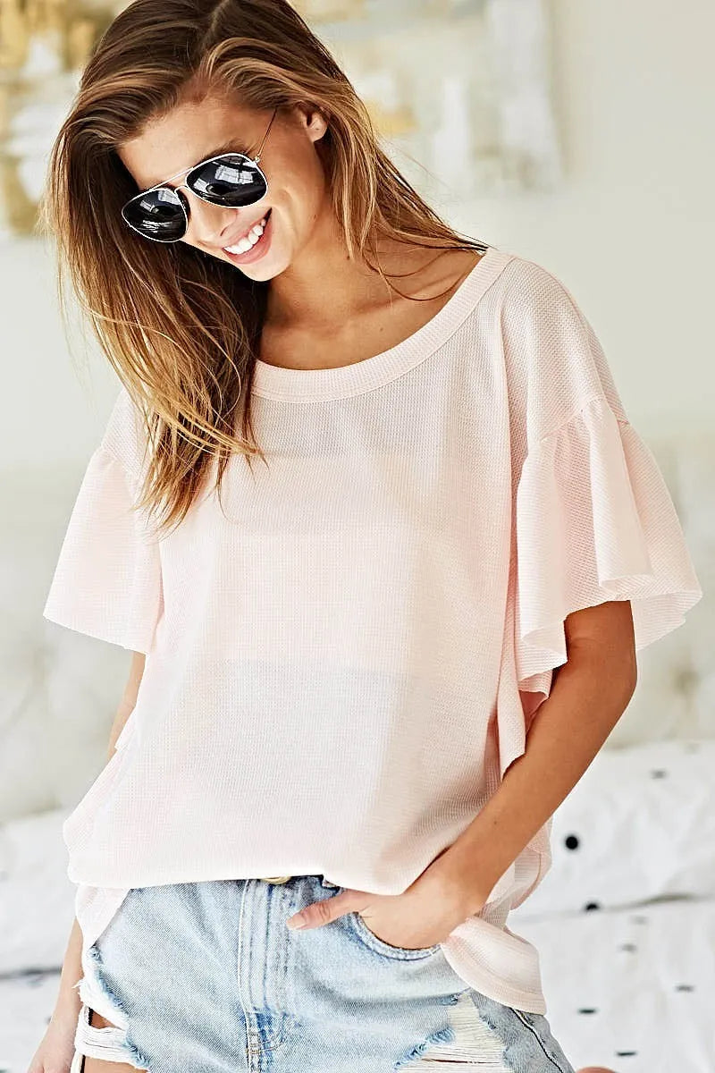 BiBi Thermal Knit Ruffled Sleeve Top for Women | Warm Winter Fashion | Perfect for Casual Outings & Holiday Gatherings
