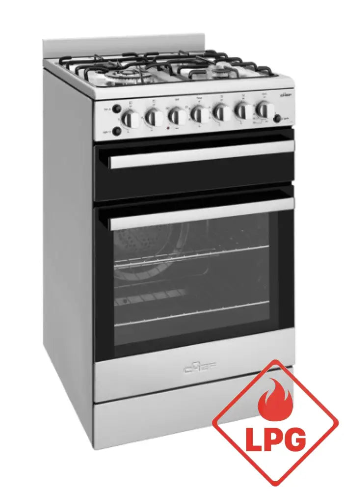 Chef CFG517SBLP 54cm Freestanding LP Gas Cooker - High-Efficiency Stainless Steel Stove for Home & Restaurant Cooking | Perfect for Grilling, Frying & Boiling