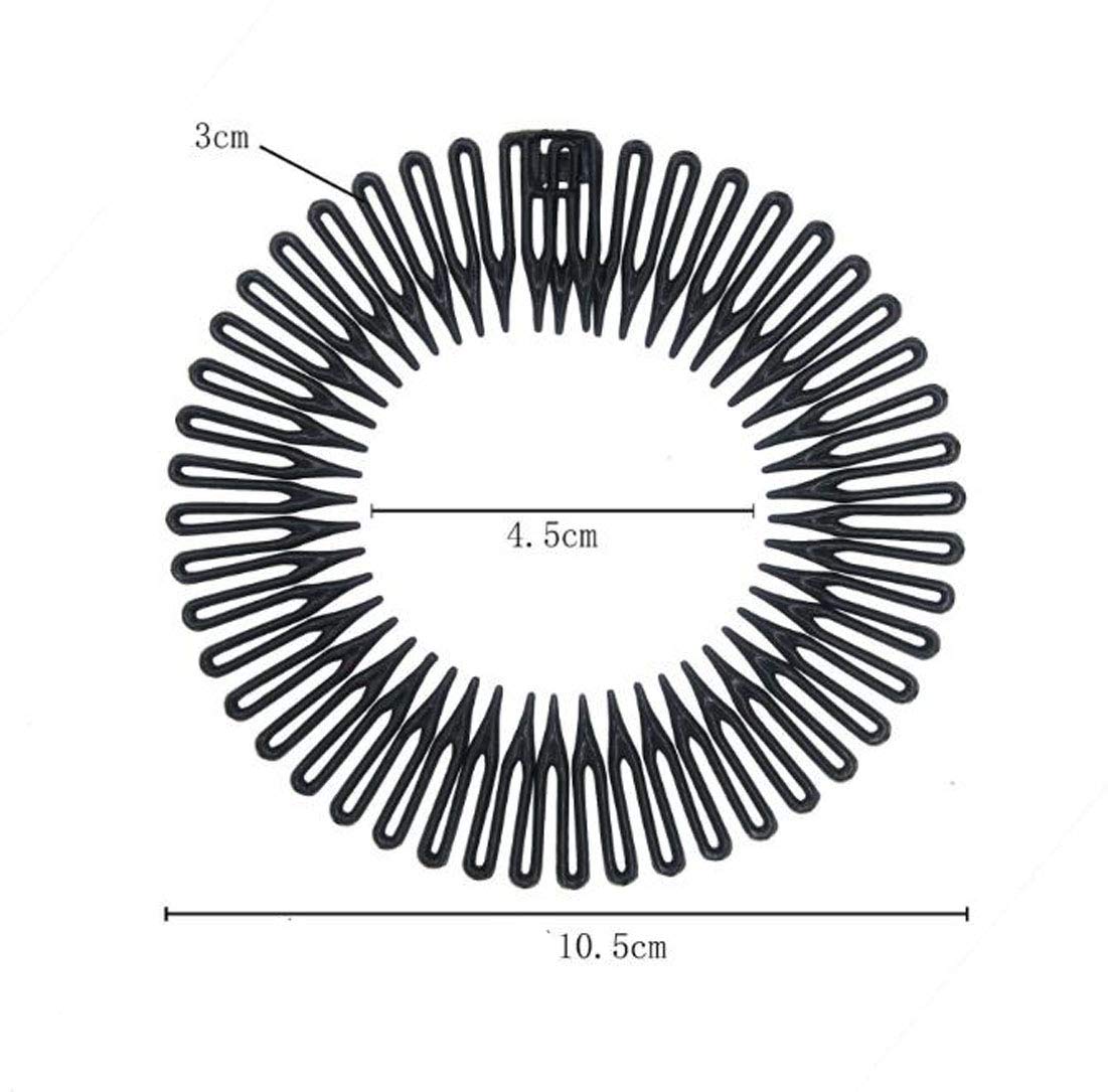 6PCS Circular Zig Zag Head Tooth Hair Hoops & Flexible Banana Clips for Women - Hair Accessories for Ponytails, Braids and Updos (Black)